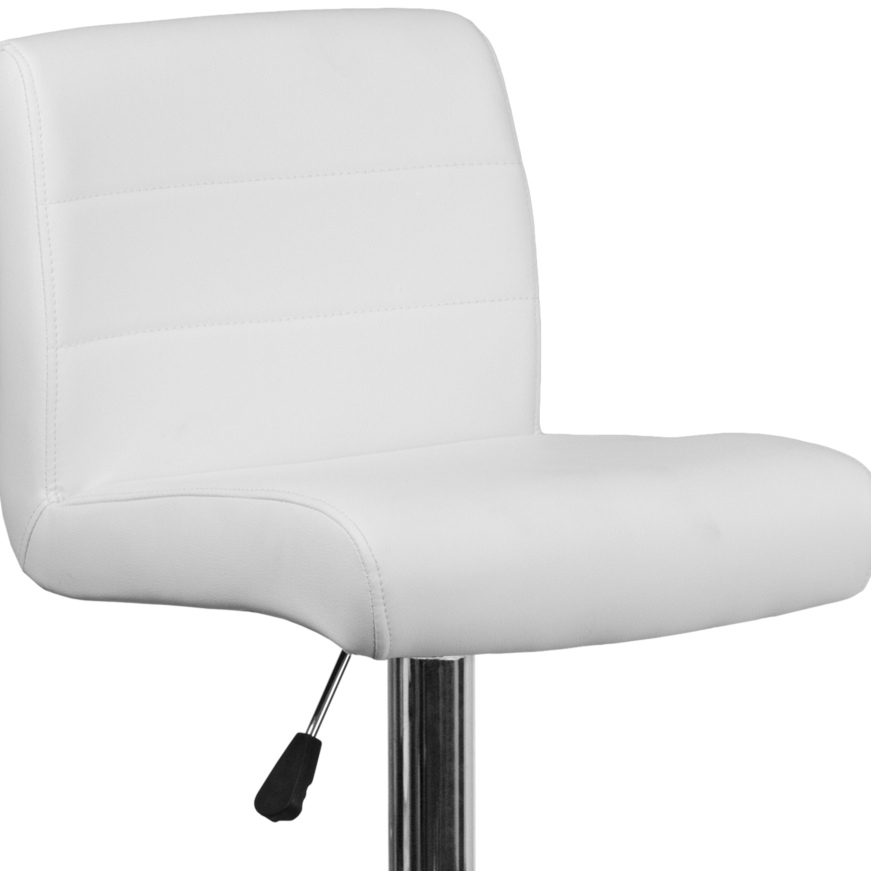 Scott Contemporary White Vinyl Adjustable Height Barstool with Rolled Seat and Chrome Base