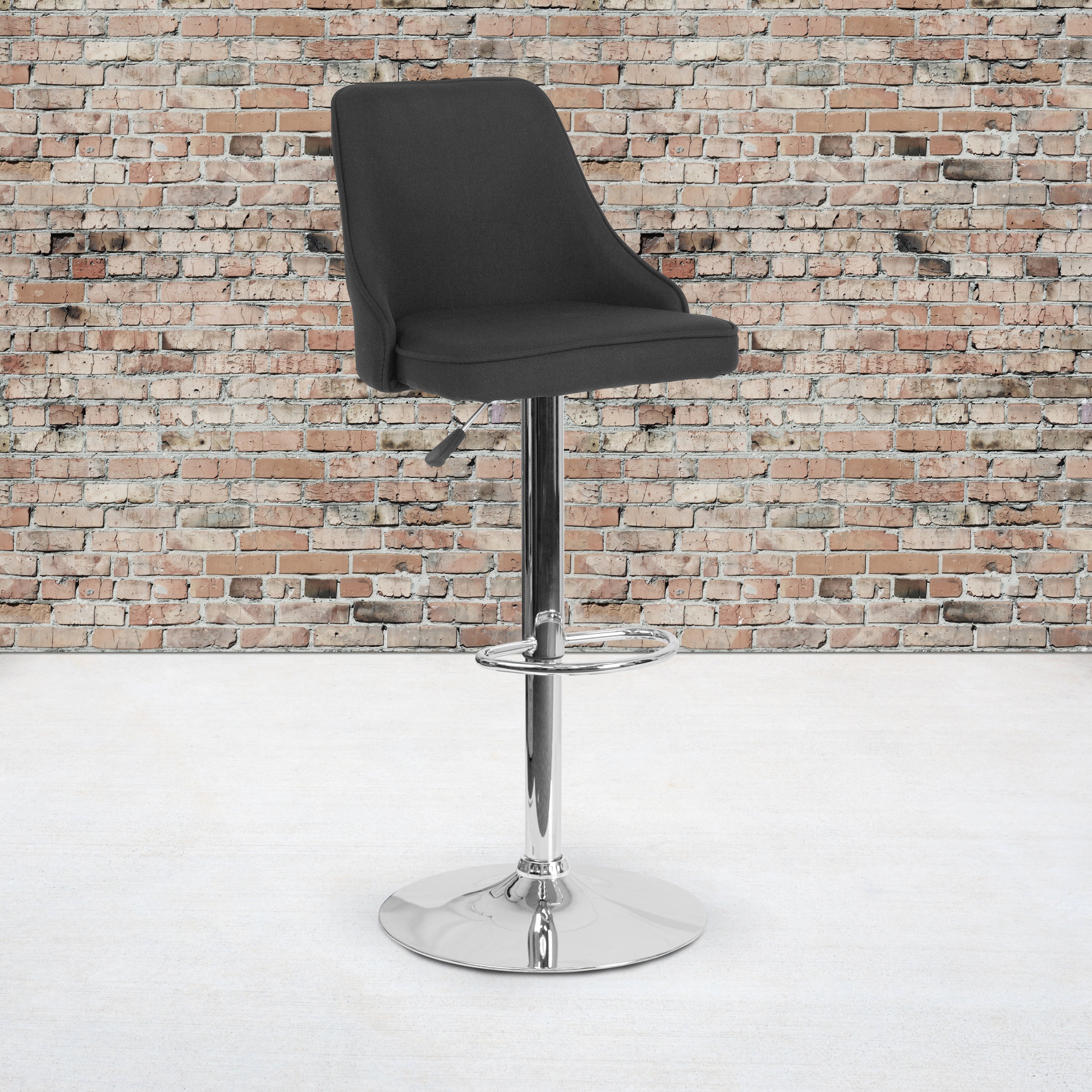 Trieste Contemporary Adjustable Height Barstool in Black Fabric