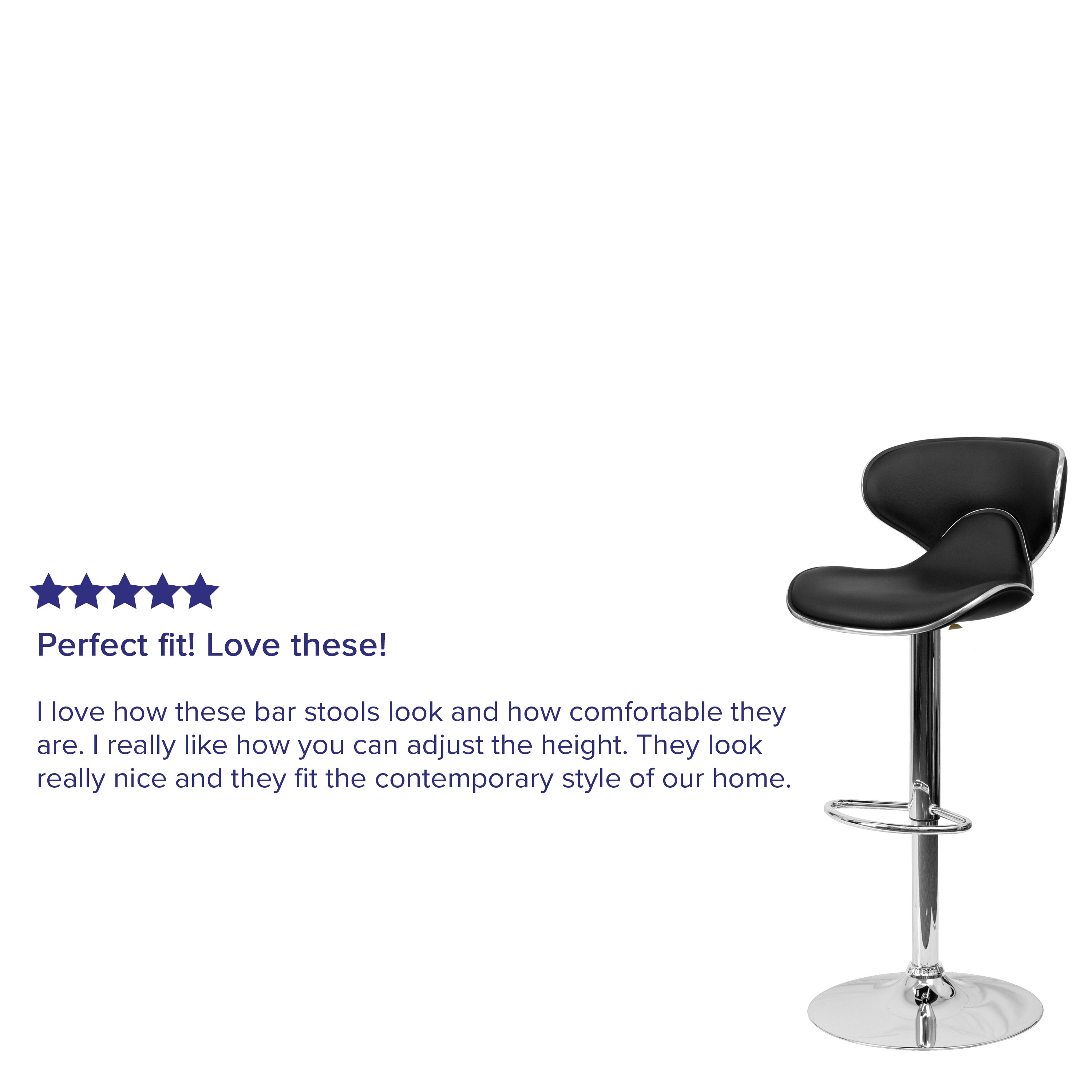 Devin Contemporary Cozy Mid-Back Black Vinyl Adjustable Height Barstool with Chrome Base