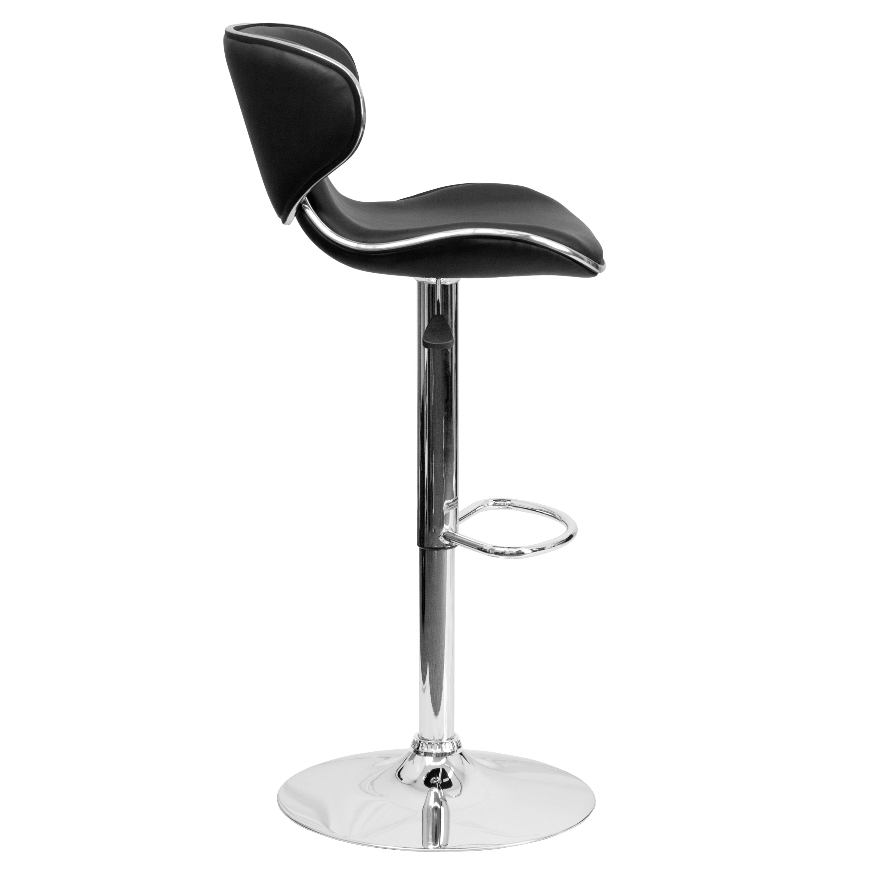Devin Contemporary Cozy Mid-Back Black Vinyl Adjustable Height Barstool with Chrome Base