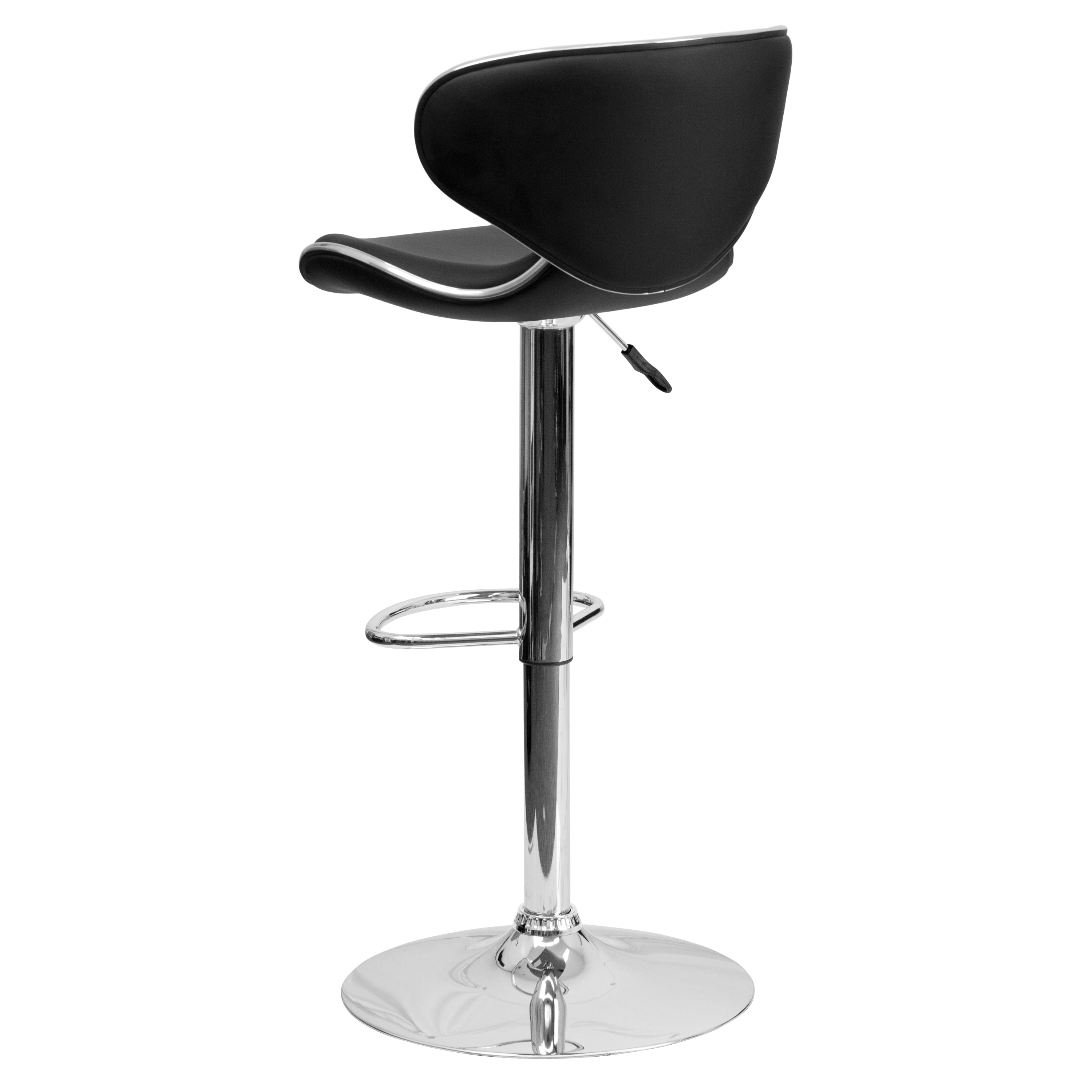 Devin Contemporary Cozy Mid-Back Black Vinyl Adjustable Height Barstool with Chrome Base