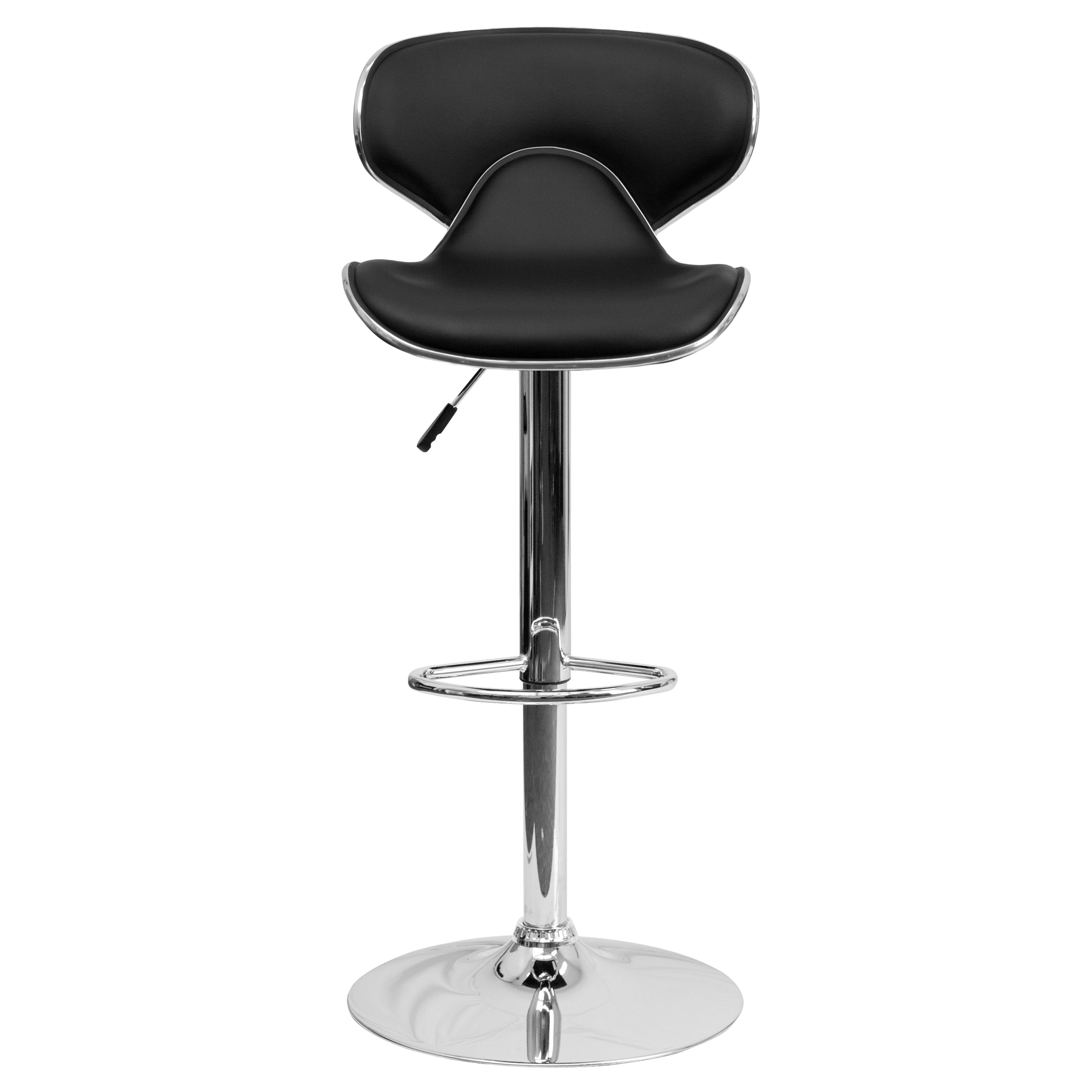 Devin Contemporary Cozy Mid-Back Black Vinyl Adjustable Height Barstool with Chrome Base