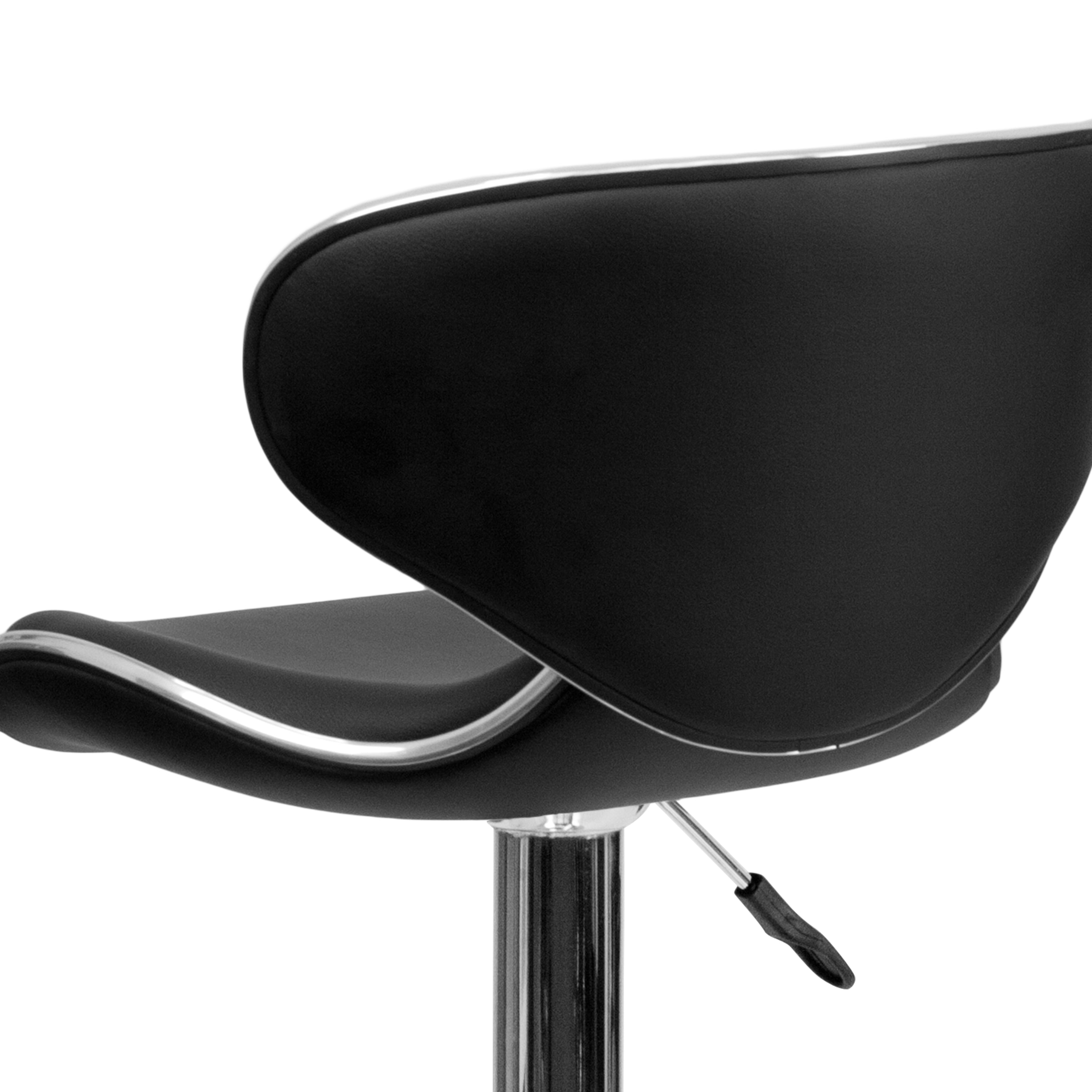 Devin Contemporary Cozy Mid-Back Black Vinyl Adjustable Height Barstool with Chrome Base