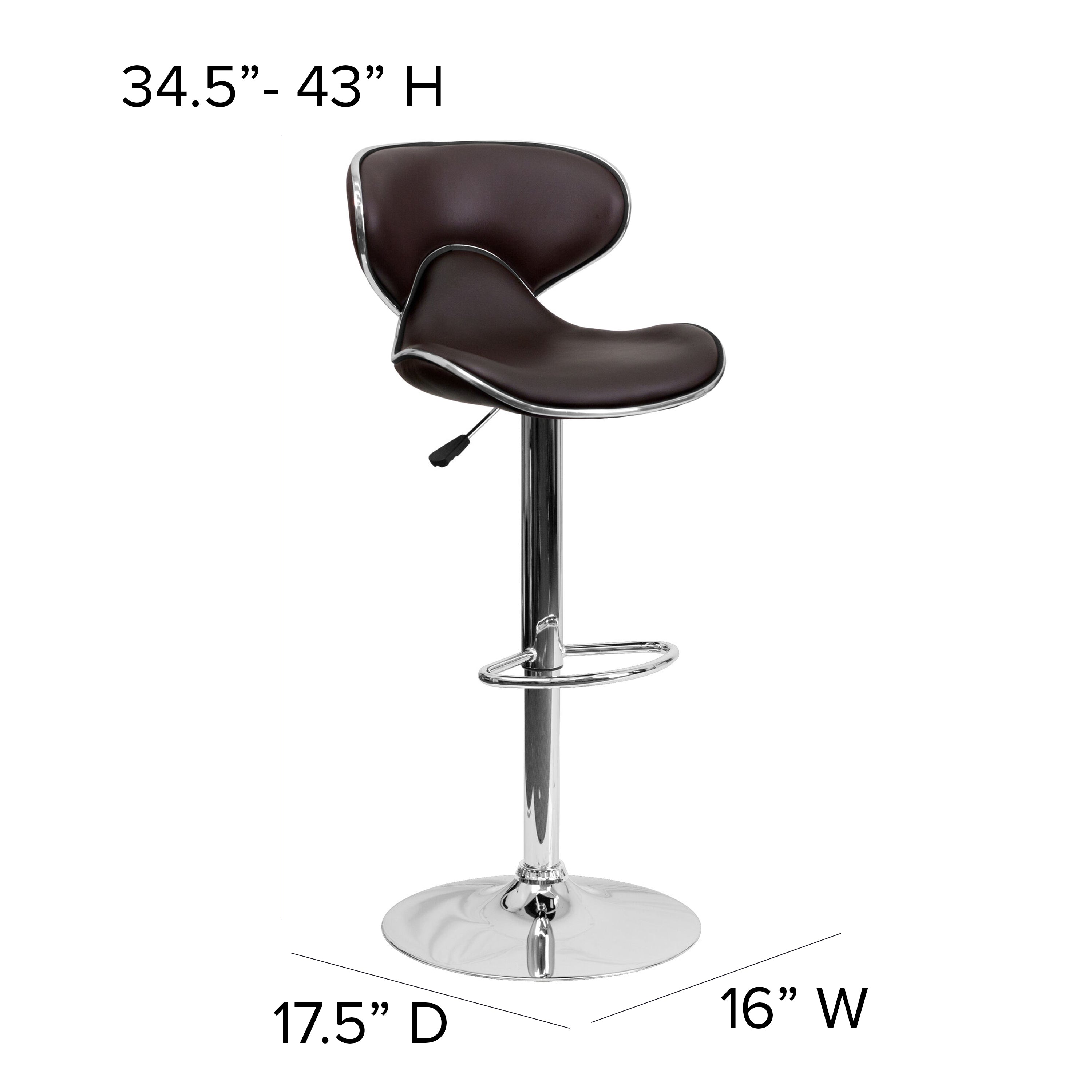 Devin Contemporary Cozy Mid-Back Brown Vinyl Adjustable Height Barstool with Chrome Base