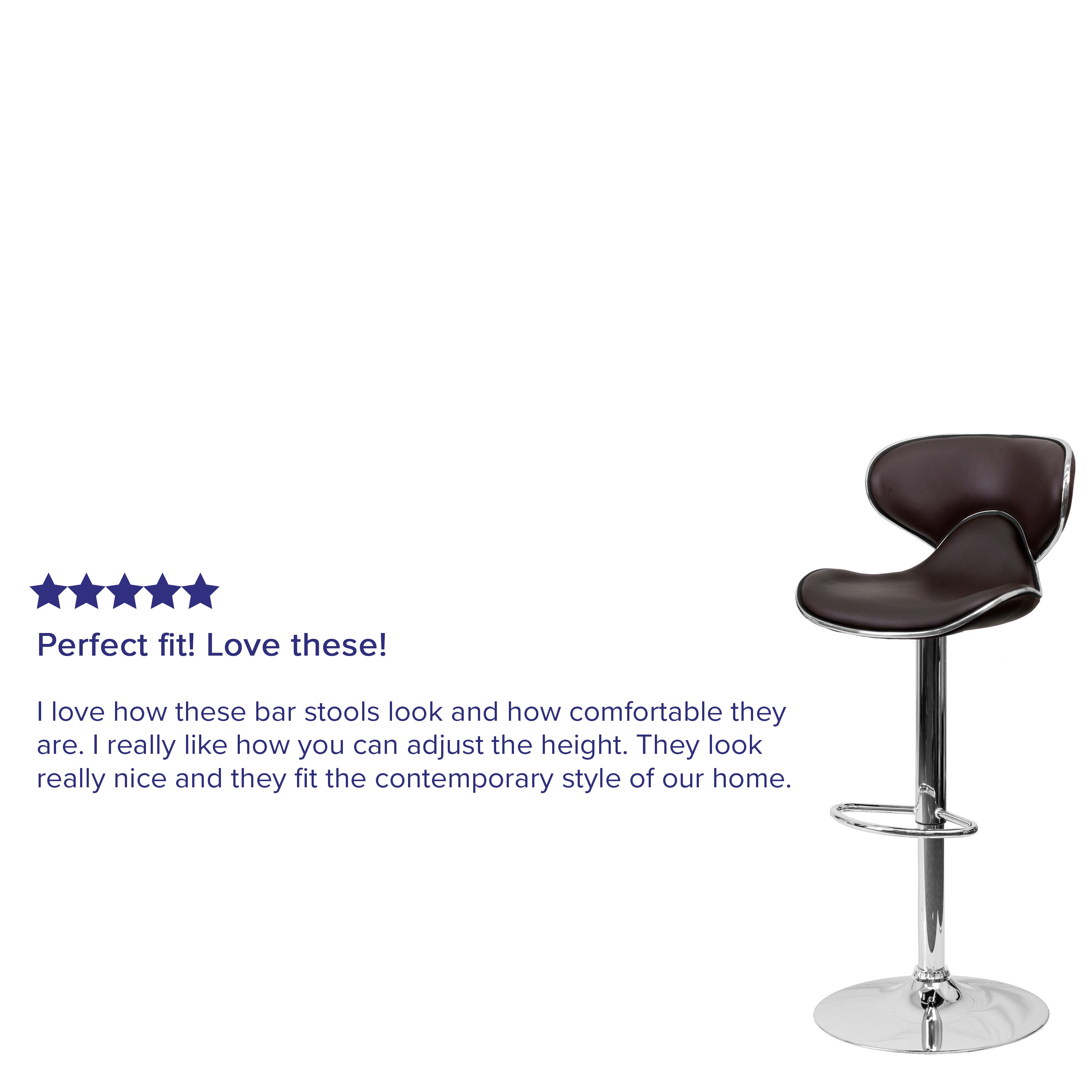 Devin Contemporary Cozy Mid-Back Brown Vinyl Adjustable Height Barstool with Chrome Base