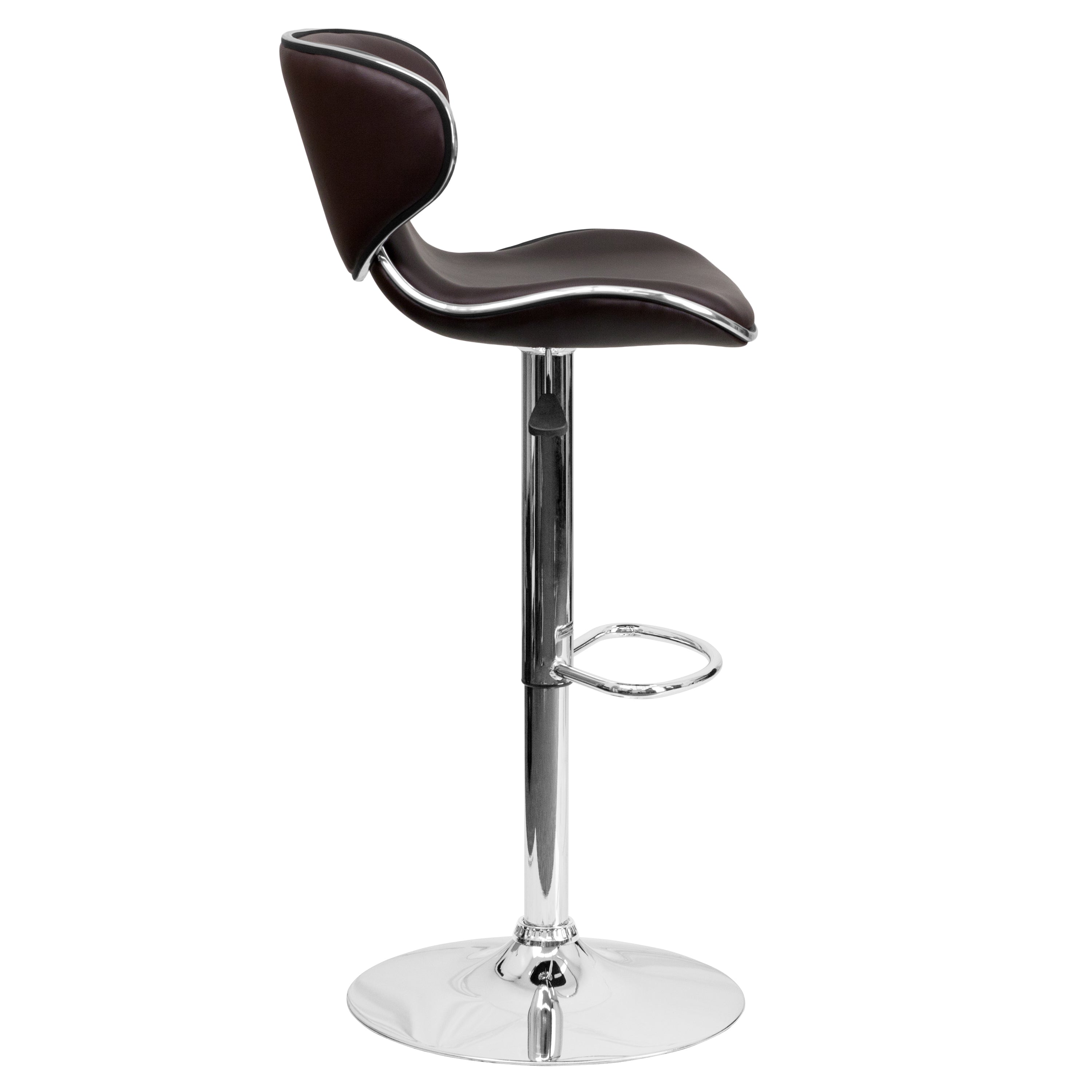 Devin Contemporary Cozy Mid-Back Brown Vinyl Adjustable Height Barstool with Chrome Base