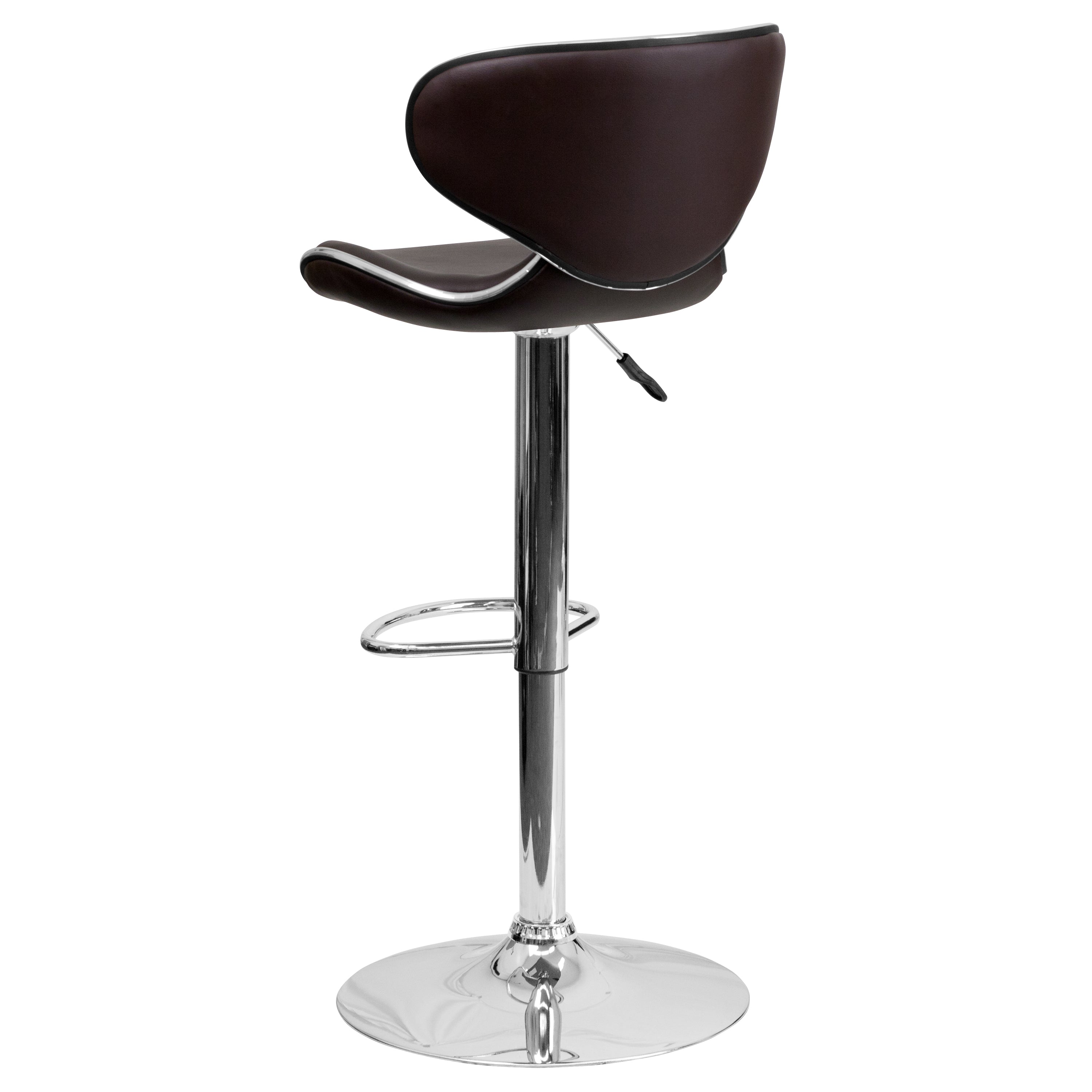 Devin Contemporary Cozy Mid-Back Brown Vinyl Adjustable Height Barstool with Chrome Base