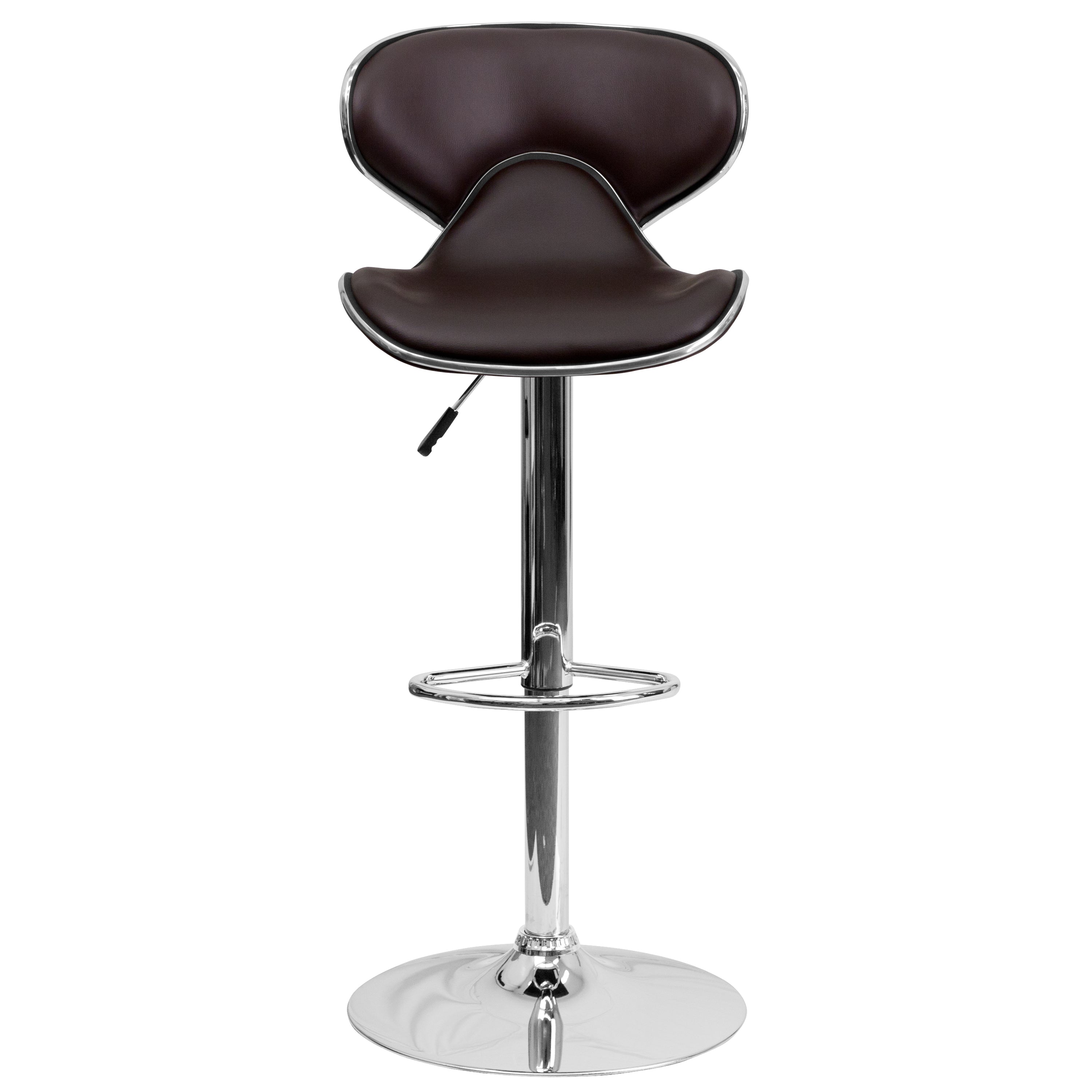 Devin Contemporary Cozy Mid-Back Brown Vinyl Adjustable Height Barstool with Chrome Base