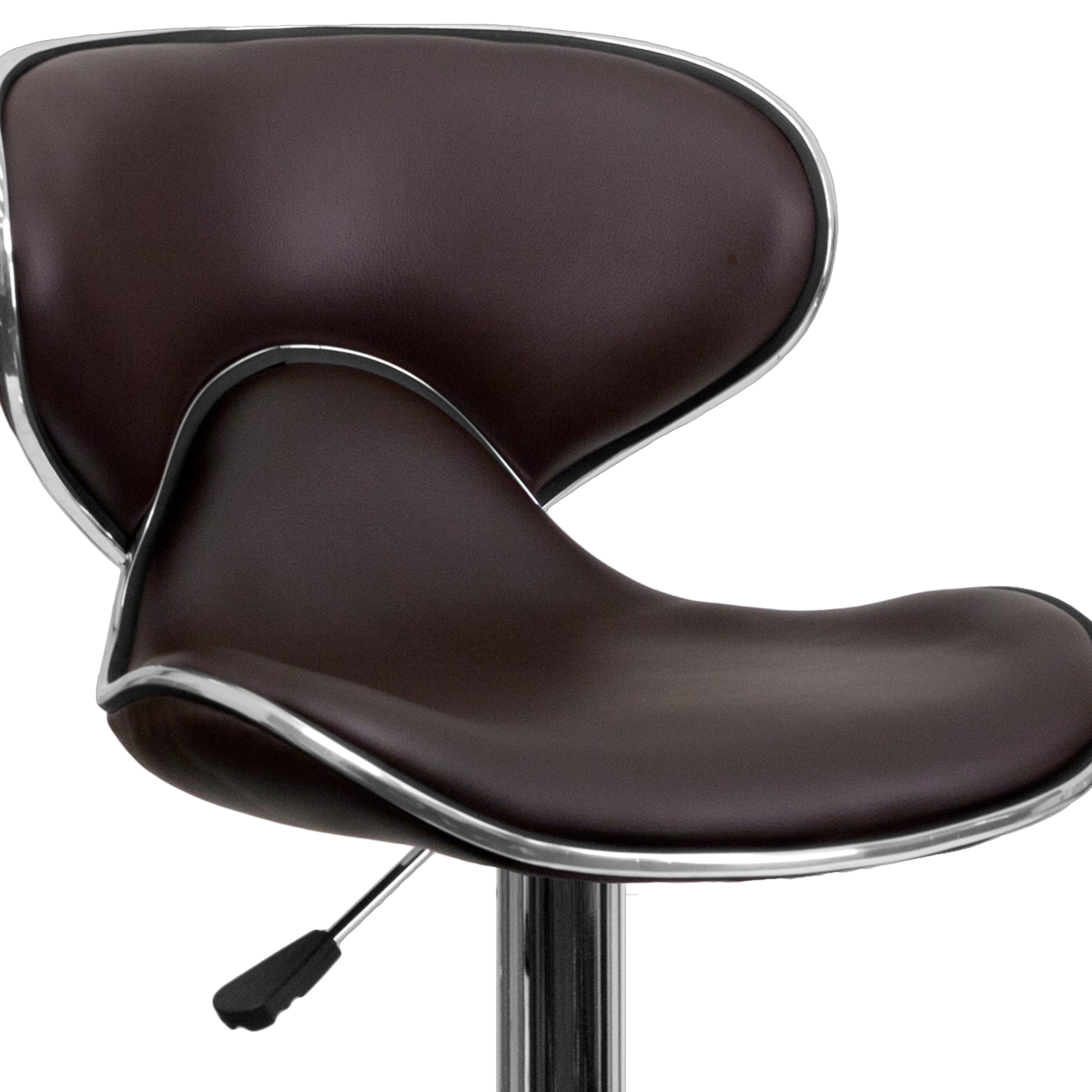 Devin Contemporary Cozy Mid-Back Brown Vinyl Adjustable Height Barstool with Chrome Base