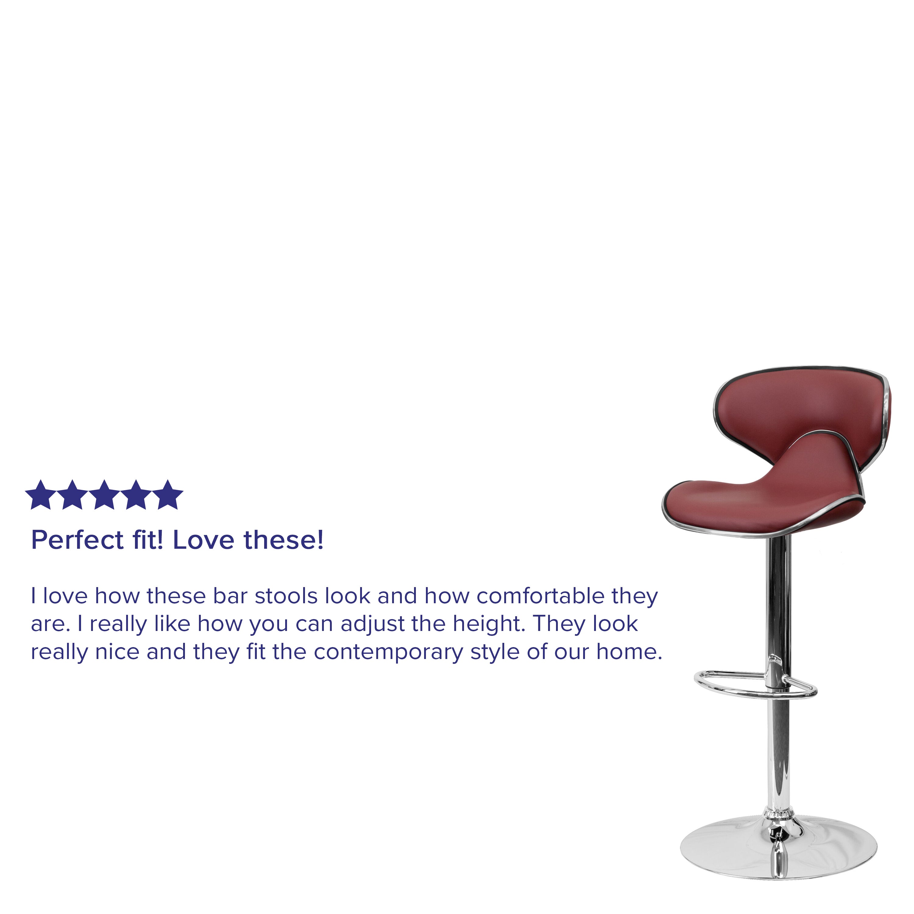 Devin Contemporary Cozy Mid-Back Burgundy Vinyl Adjustable Height Barstool with Chrome Base