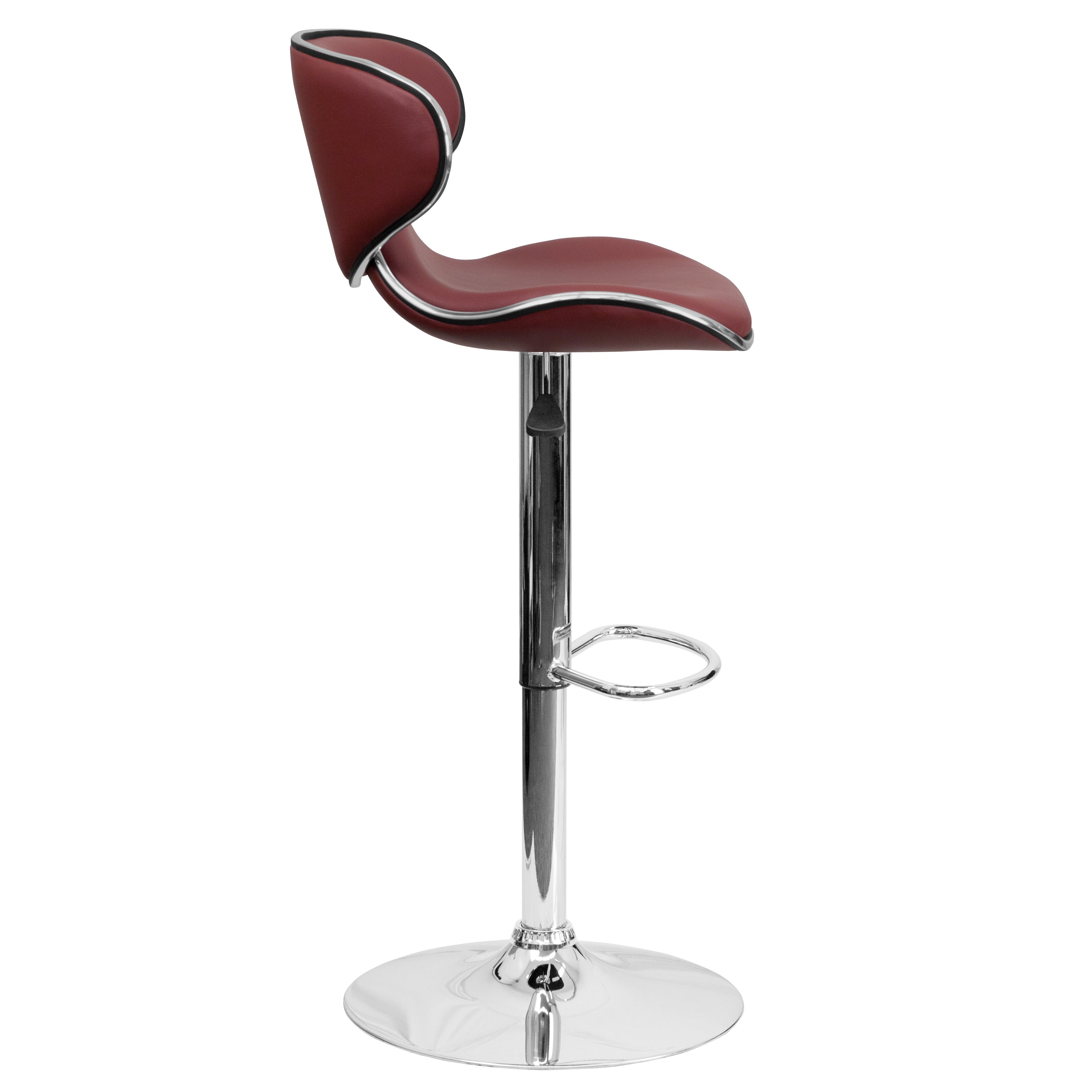 Devin Contemporary Cozy Mid-Back Burgundy Vinyl Adjustable Height Barstool with Chrome Base