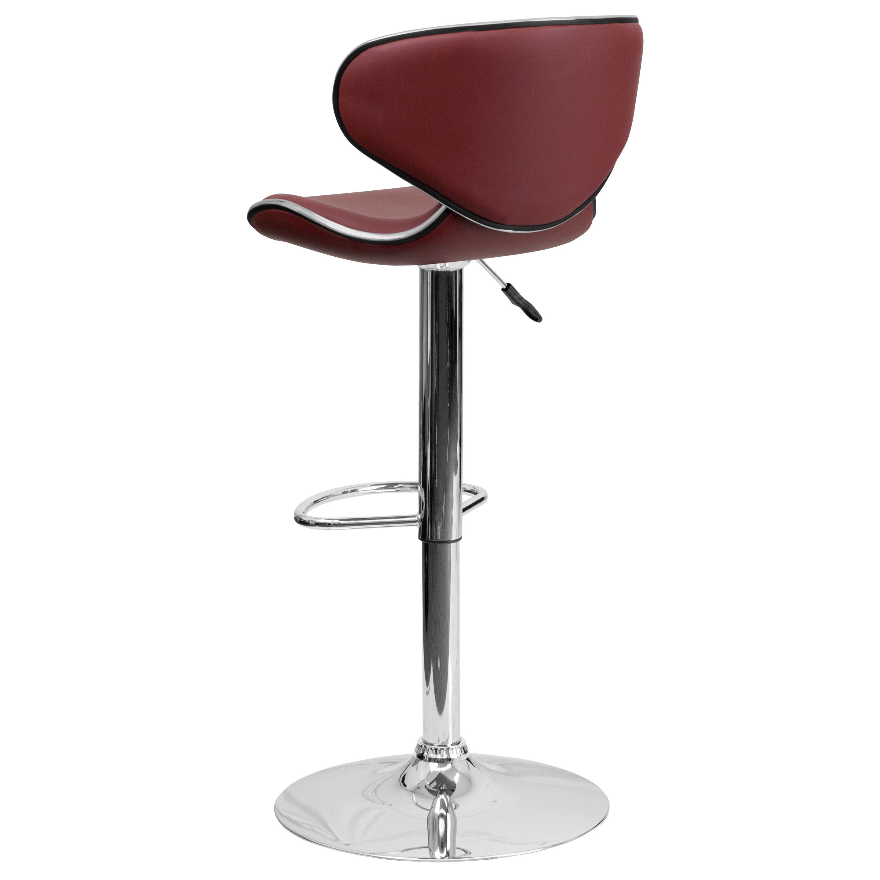 Devin Contemporary Cozy Mid-Back Burgundy Vinyl Adjustable Height Barstool with Chrome Base
