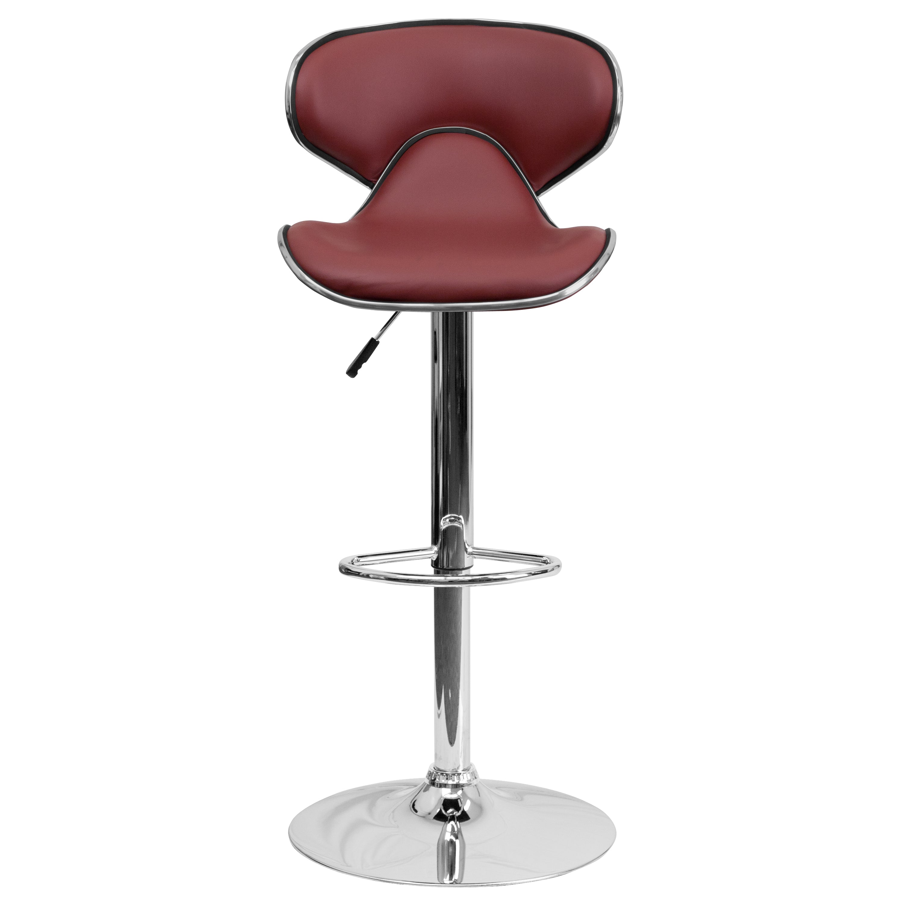 Devin Contemporary Cozy Mid-Back Burgundy Vinyl Adjustable Height Barstool with Chrome Base
