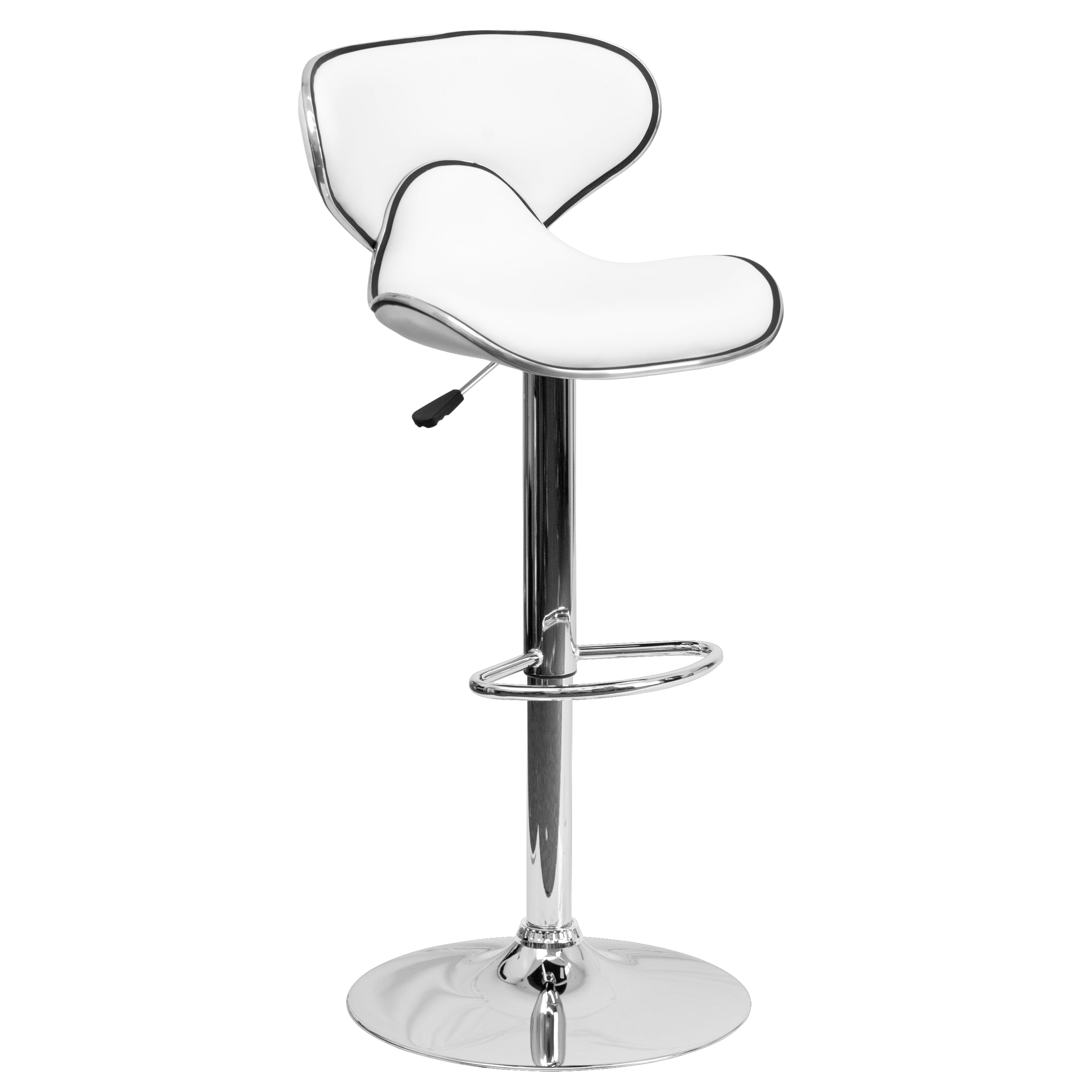 Devin Contemporary Cozy Mid-Back White Vinyl Adjustable Height Barstool with Chrome Base