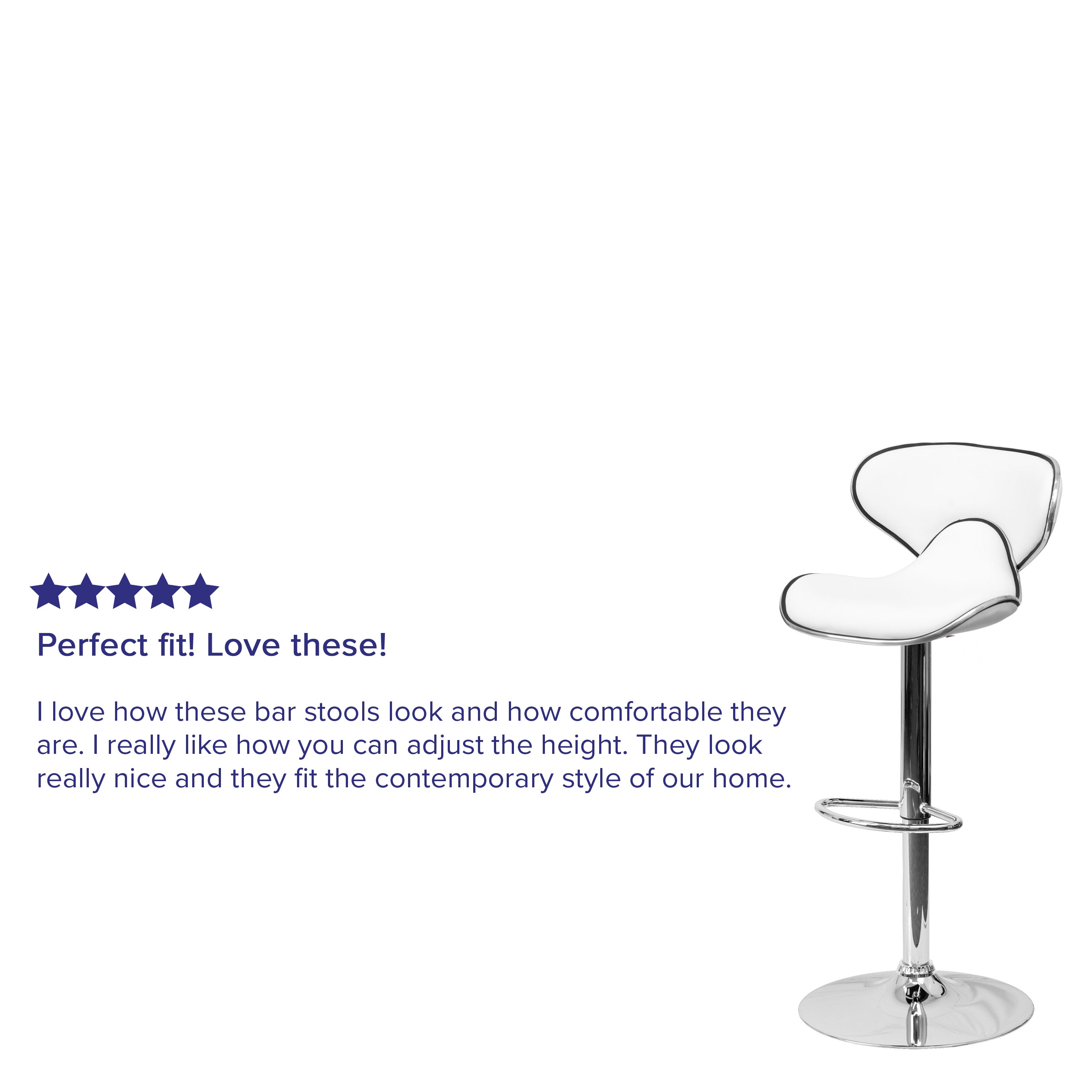 Devin Contemporary Cozy Mid-Back White Vinyl Adjustable Height Barstool with Chrome Base