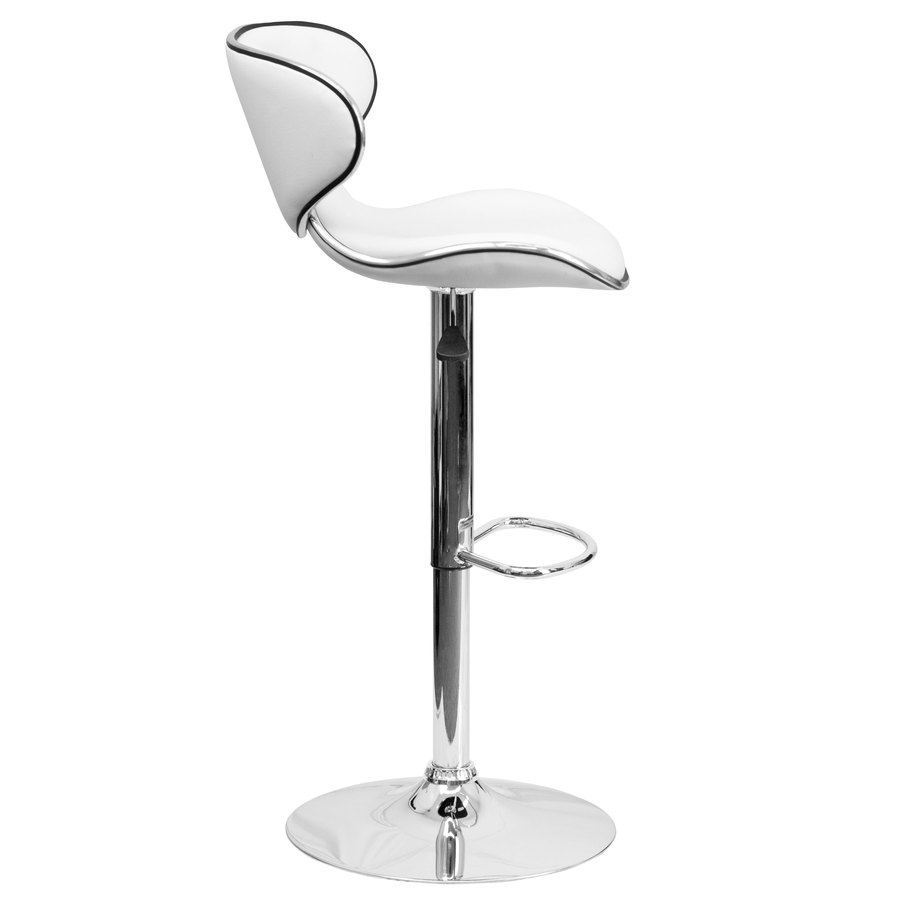 Devin Contemporary Cozy Mid-Back White Vinyl Adjustable Height Barstool with Chrome Base