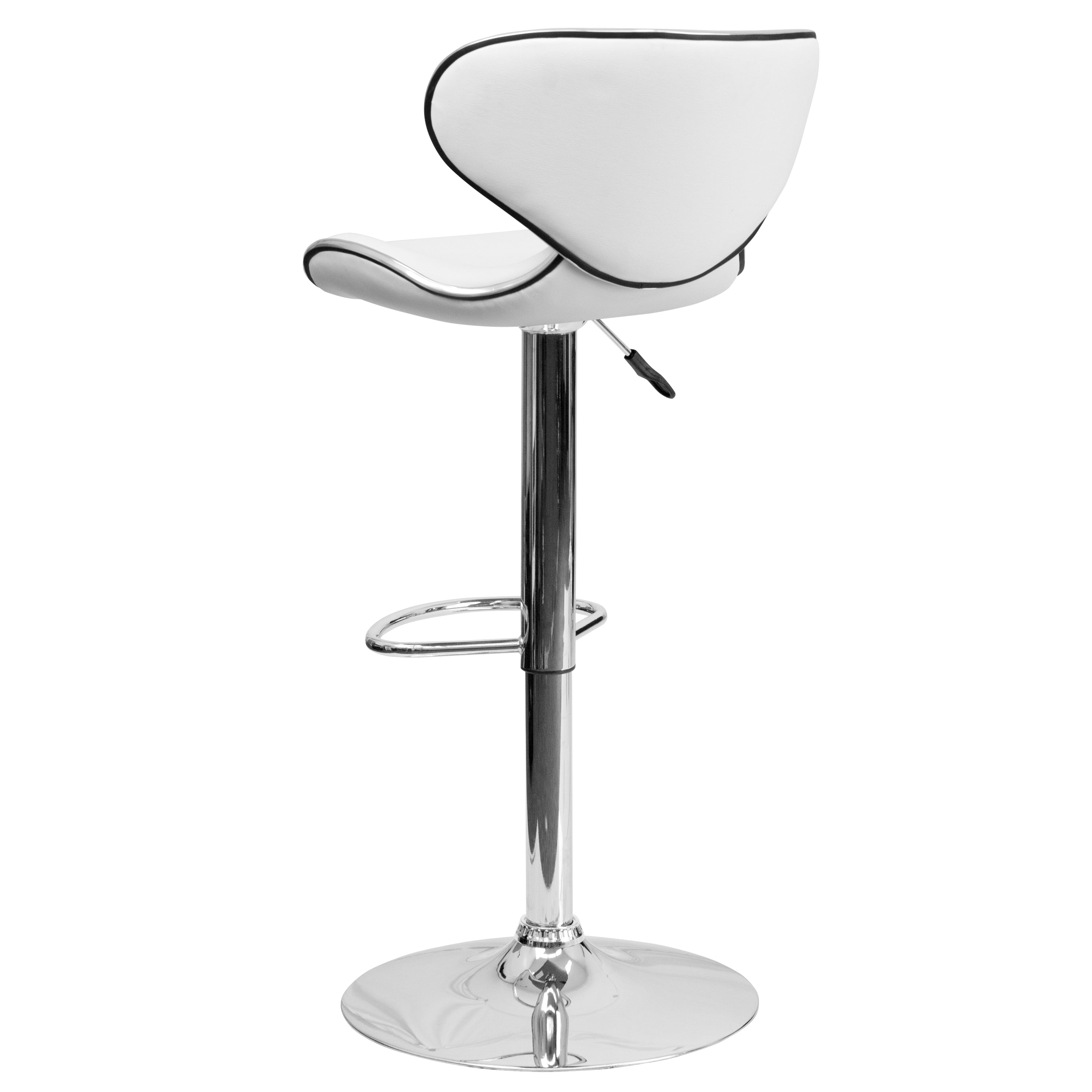 Devin Contemporary Cozy Mid-Back White Vinyl Adjustable Height Barstool with Chrome Base