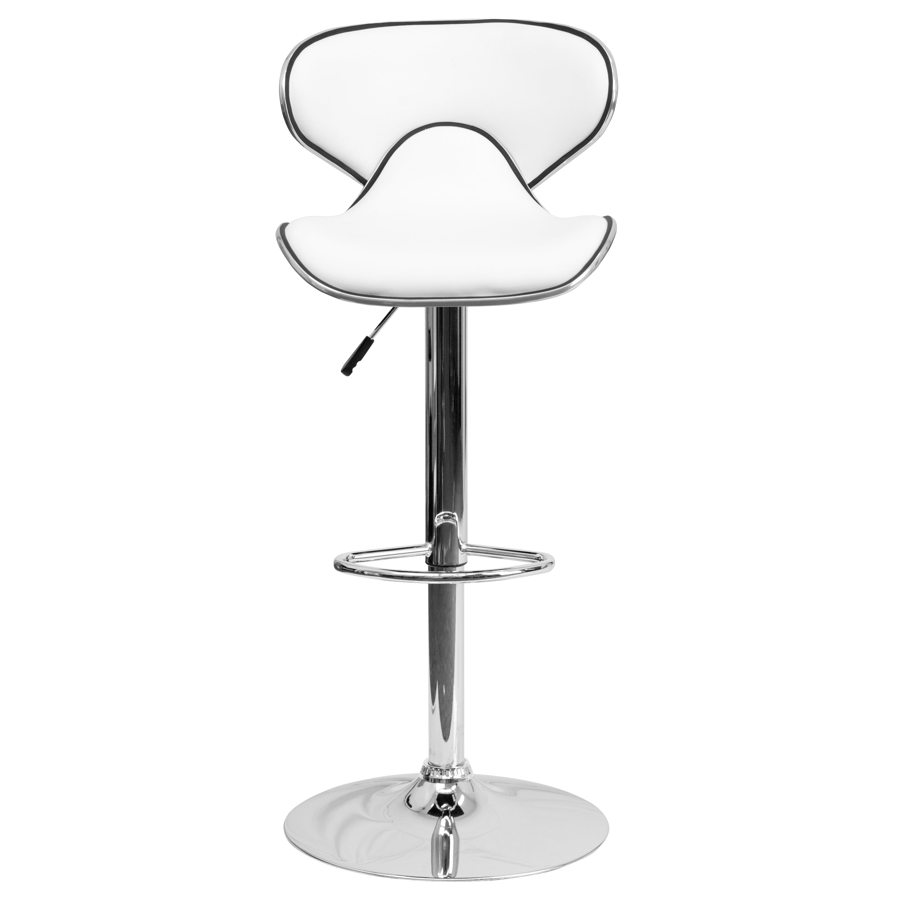 Devin Contemporary Cozy Mid-Back White Vinyl Adjustable Height Barstool with Chrome Base