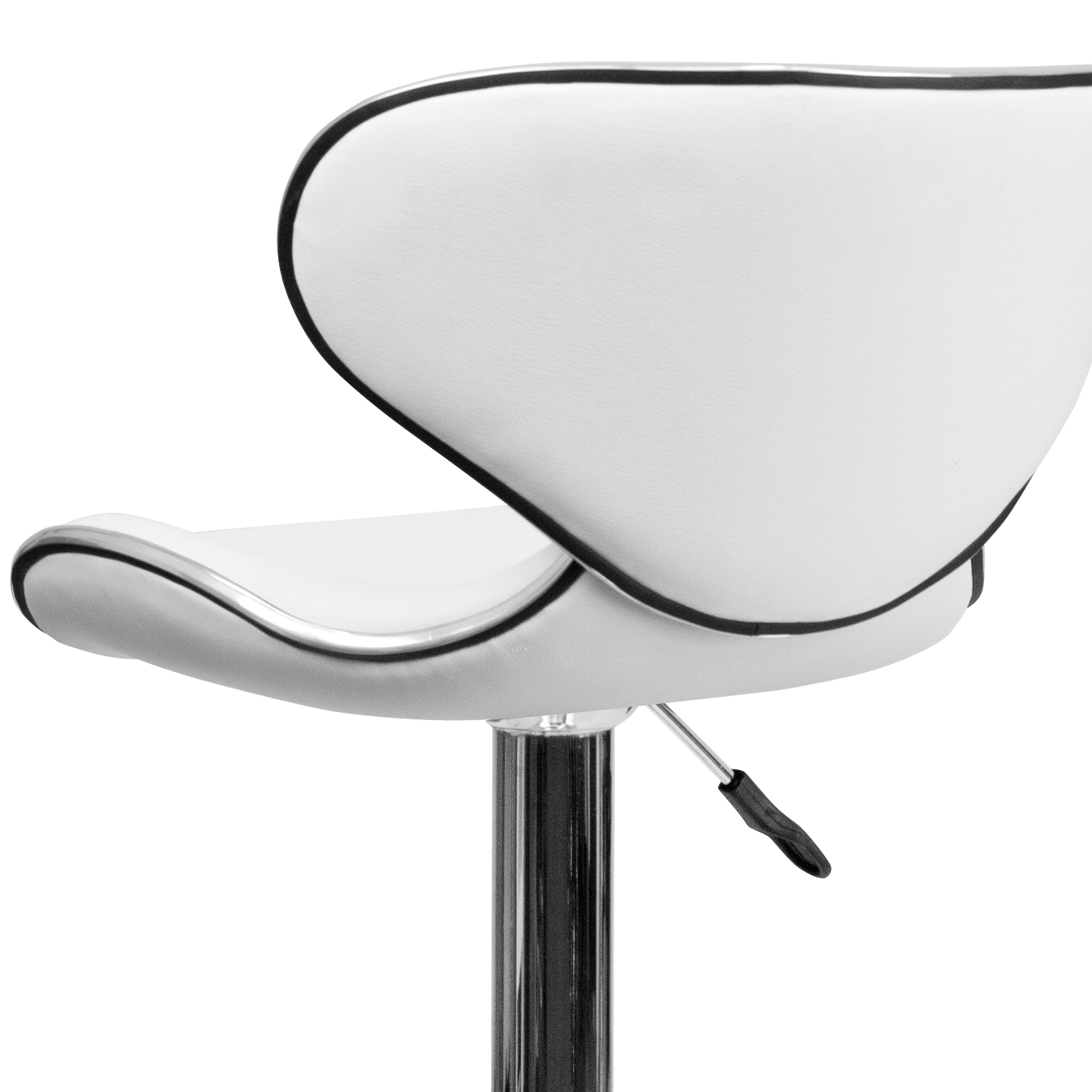 Devin Contemporary Cozy Mid-Back White Vinyl Adjustable Height Barstool with Chrome Base