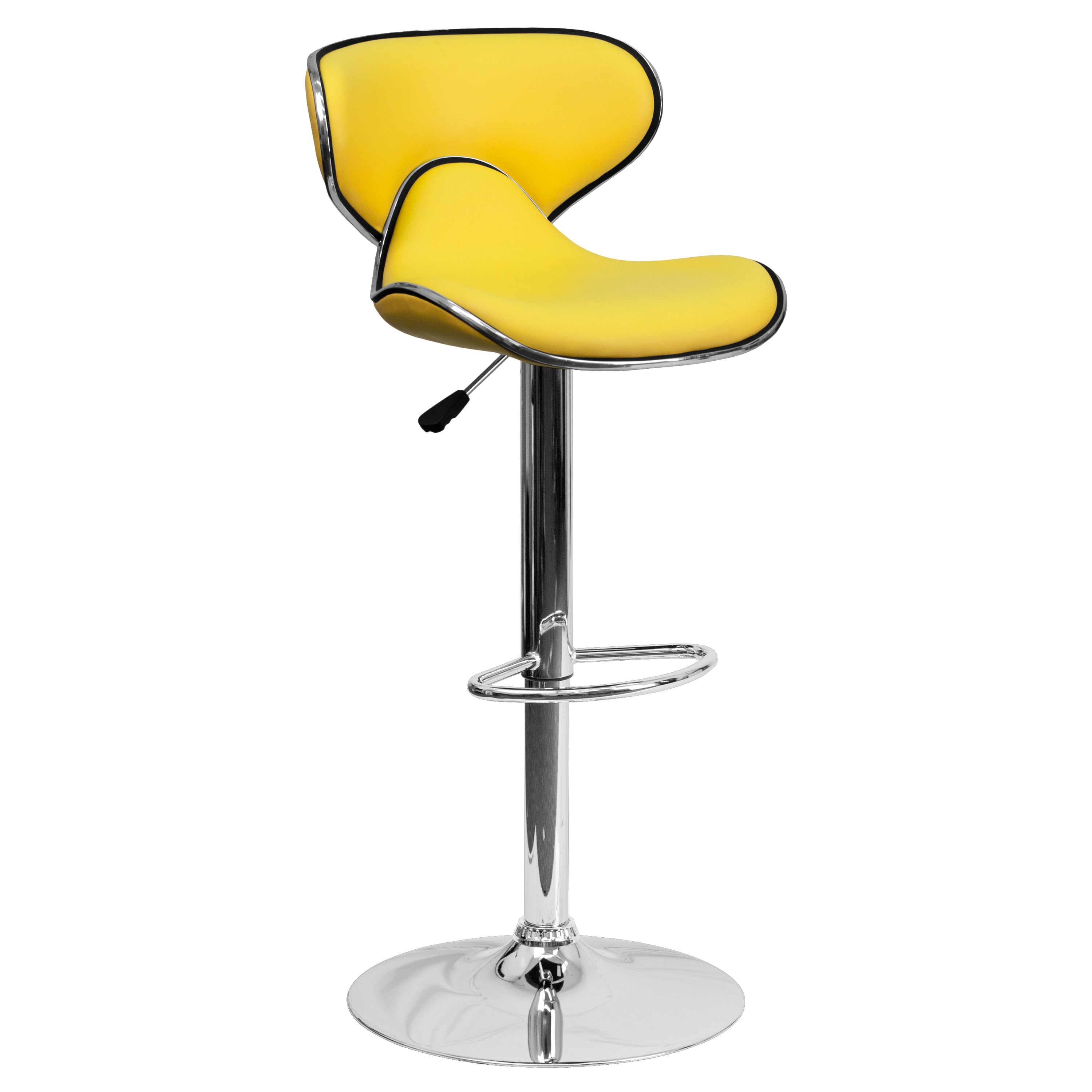 Devin Contemporary Cozy Mid-Back Yellow Vinyl Adjustable Height Barstool with Chrome Base