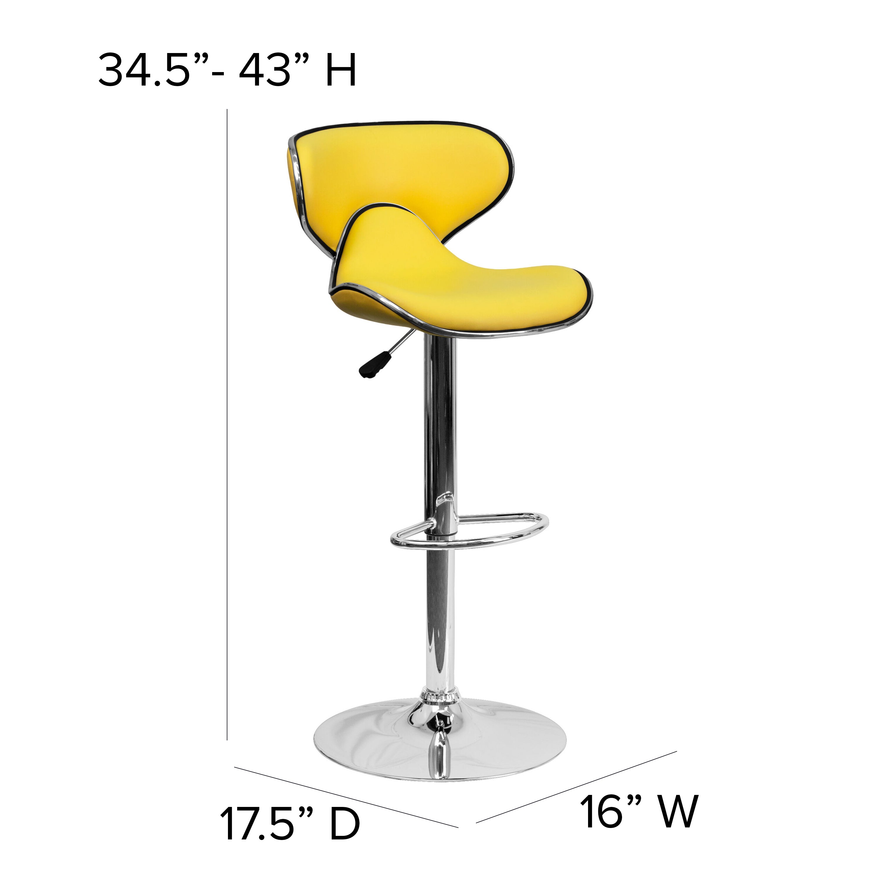 Devin Contemporary Cozy Mid-Back Yellow Vinyl Adjustable Height Barstool with Chrome Base