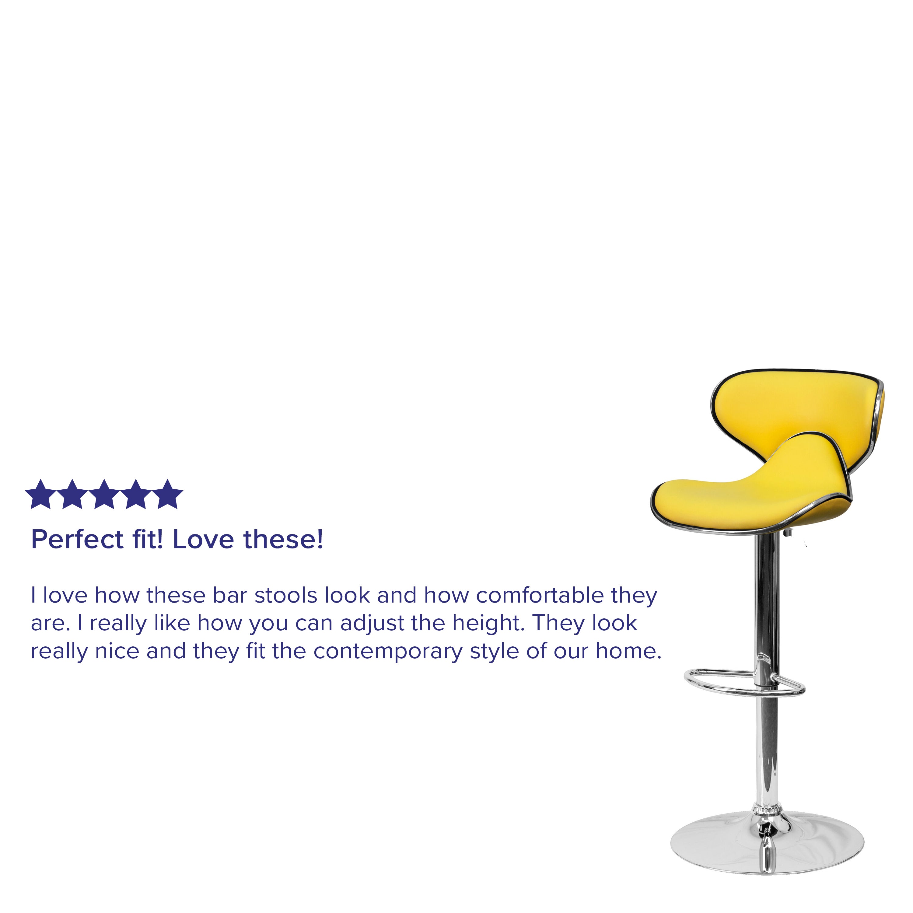 Devin Contemporary Cozy Mid-Back Yellow Vinyl Adjustable Height Barstool with Chrome Base