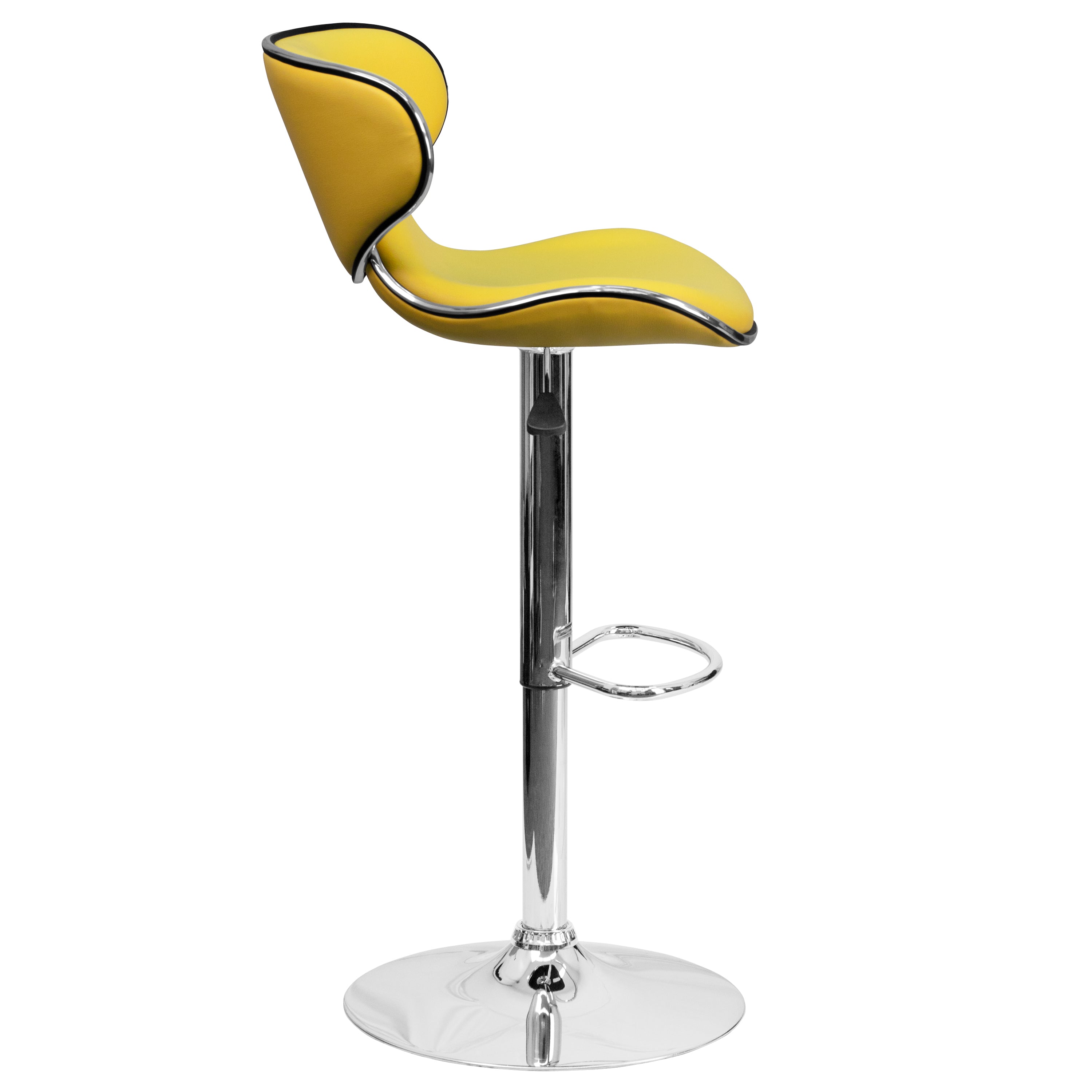 Devin Contemporary Cozy Mid-Back Yellow Vinyl Adjustable Height Barstool with Chrome Base