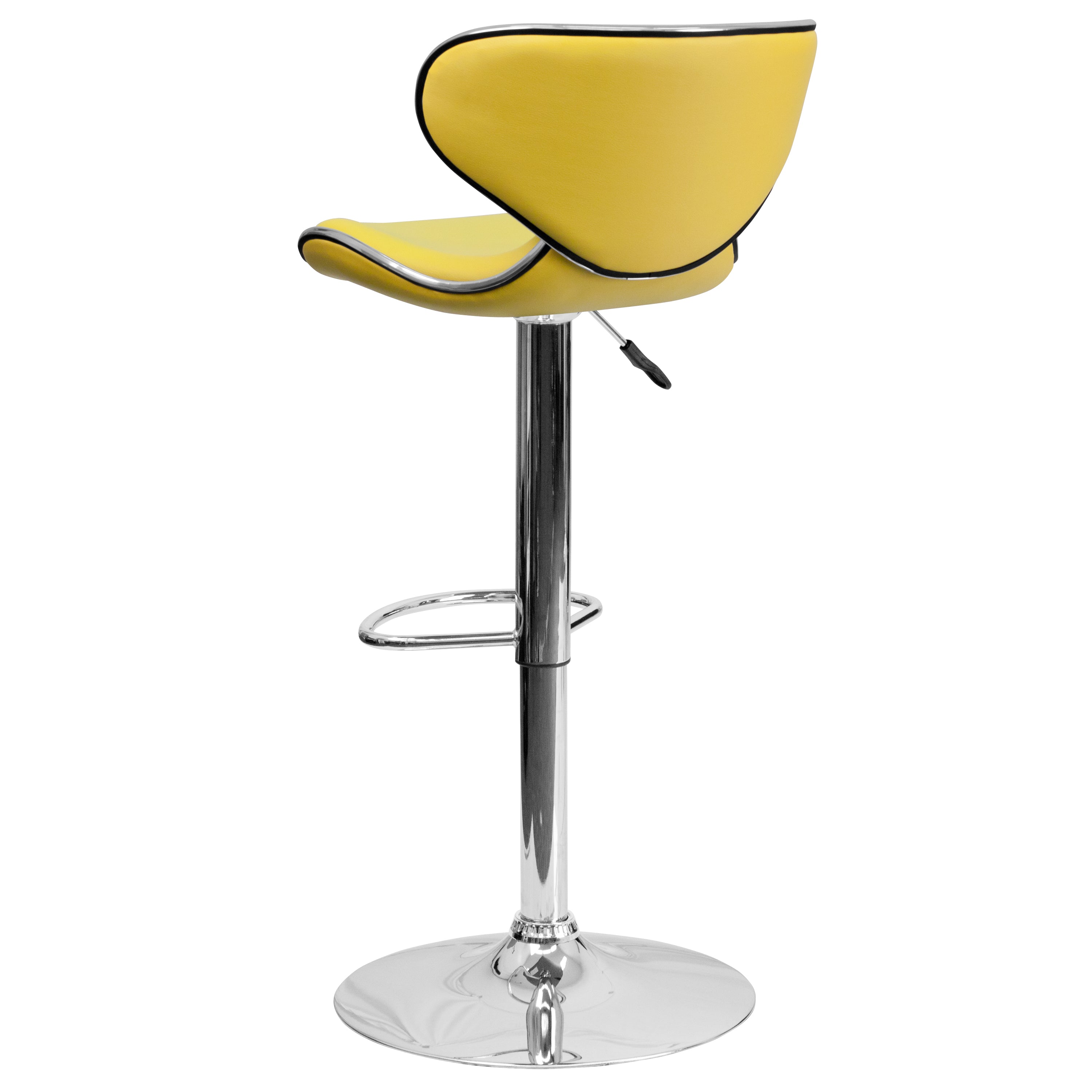 Devin Contemporary Cozy Mid-Back Yellow Vinyl Adjustable Height Barstool with Chrome Base