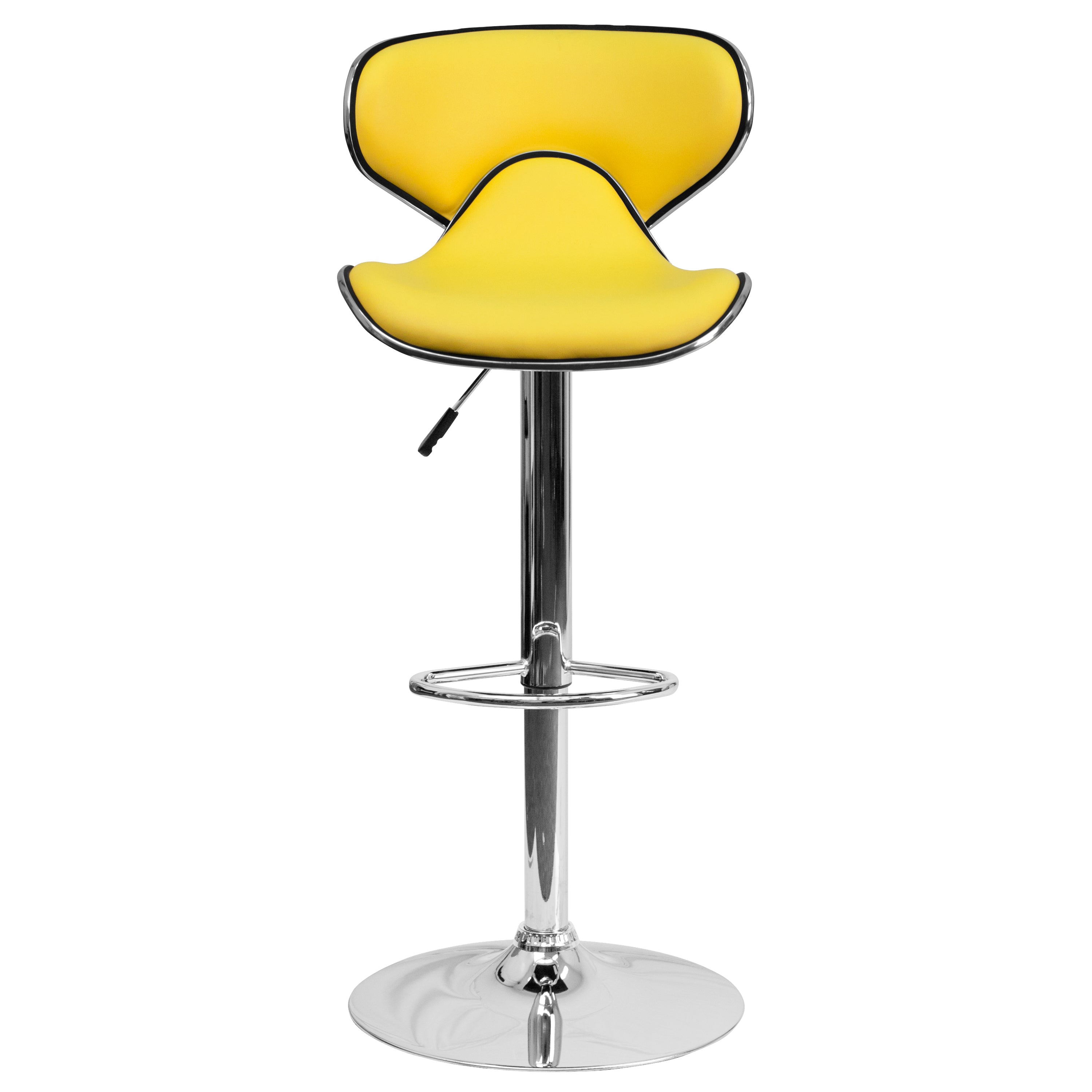 Devin Contemporary Cozy Mid-Back Yellow Vinyl Adjustable Height Barstool with Chrome Base
