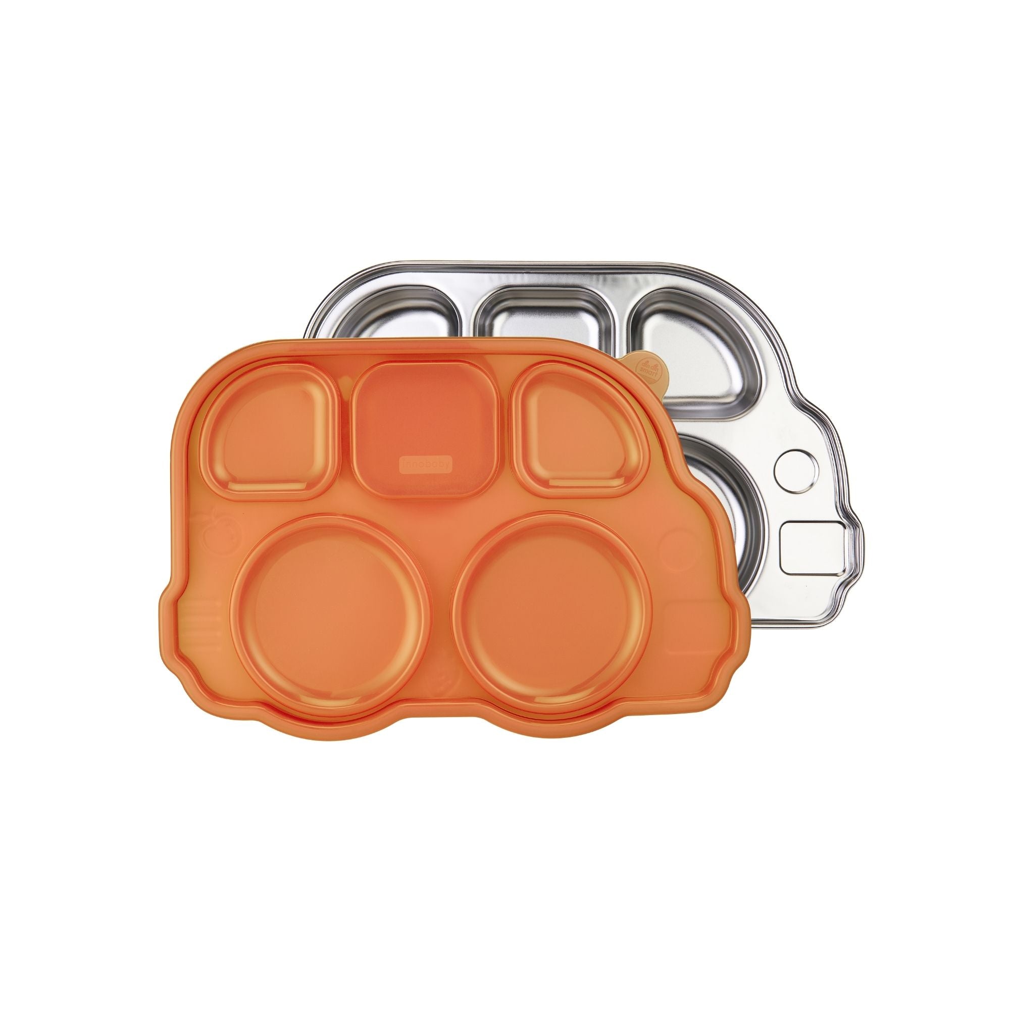 Din Din Smart Divided Stainless Platter with Lid /Orange