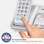 Panasonic Panasonic Expandable Cordless Phone System with Answering Machine and Call Block - 3 Cordless Handsets (KX-TGD633W) - White/Silver