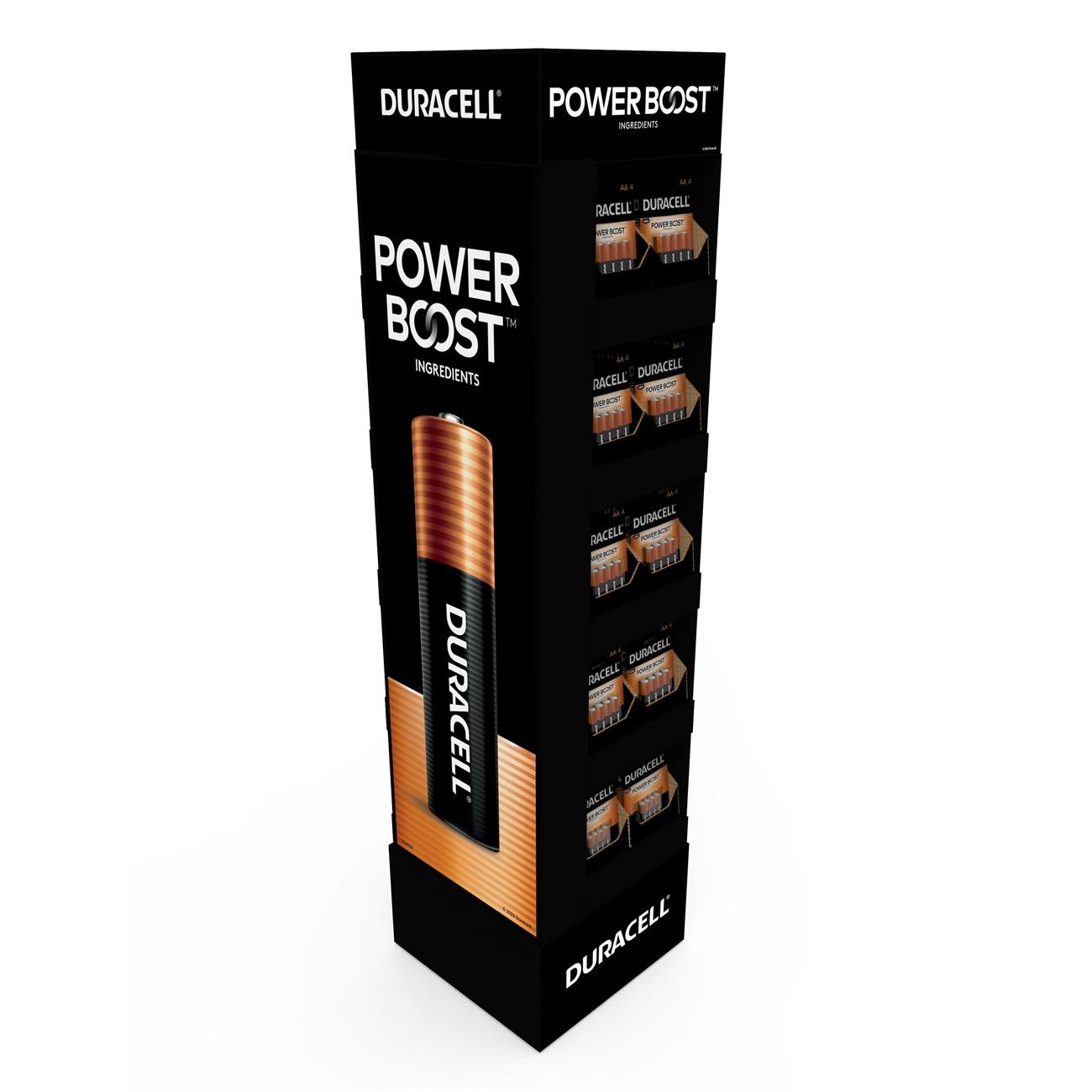 Duracell Coppertop 90 Pack Floor Tower Stand Display, Includes:  63 Packs of AA-4 pack - MN1500B4Z, 27 Packs of AAA-4 pack - MN2400B4Z, Set Up Dimensions: 13.25" (W) x 13.25" (L) x 48.75" (H)