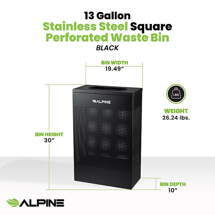 13 Gallon Black Perforated Metal Square Decorative Waste Receptacle