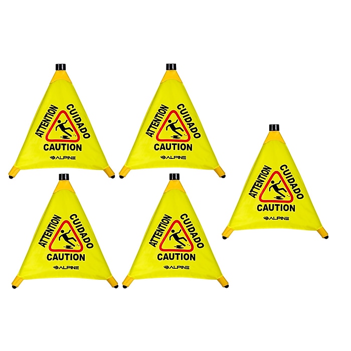 20 in. Yellow Multi-Lingual Pop-Up Wet Floor Sign 5-Pack