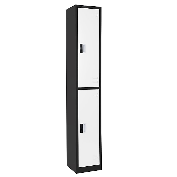 72" H x 12" W  2-Tier Steel Storage Locker with Digital Lock, Black and White