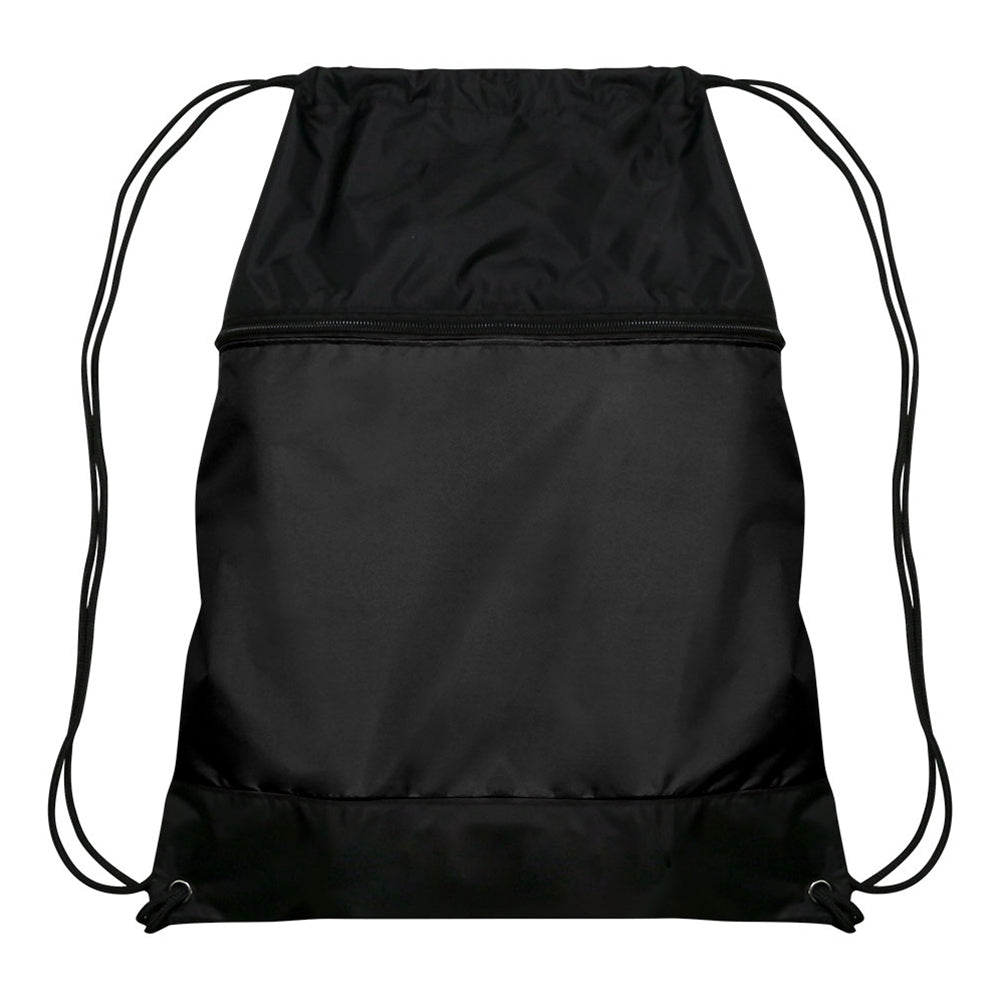 Drawstring Bag w/Zipper Pocket - Black