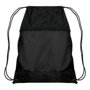 Drawstring Bag w/Zipper Pocket - Black