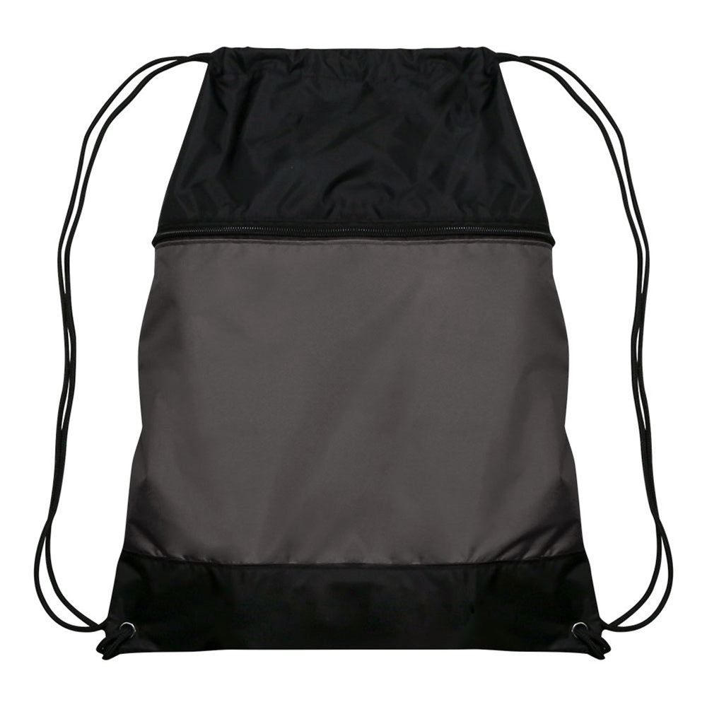 Drawstring Bag w/Zipper Pocket - Charcoal