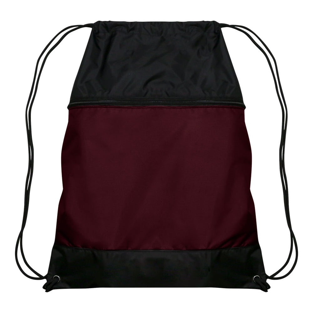 Drawstring Bag w/Zipper Pocket - Maroon
