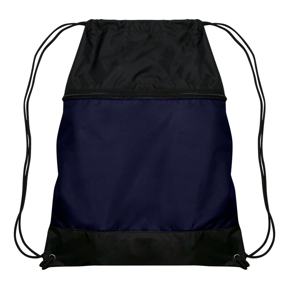 Drawstring Bag w/Zipper Pocket - Navy