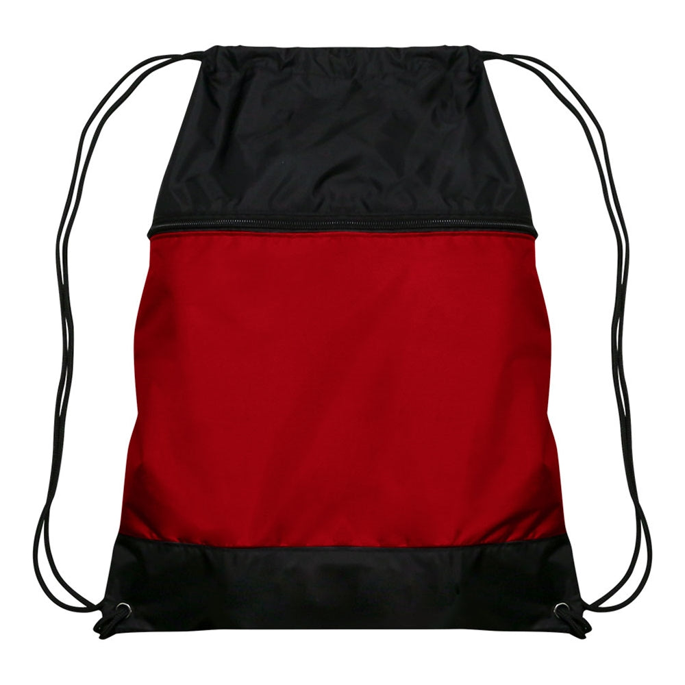 Drawstring Bag w/Zipper Pocket - Scarlet