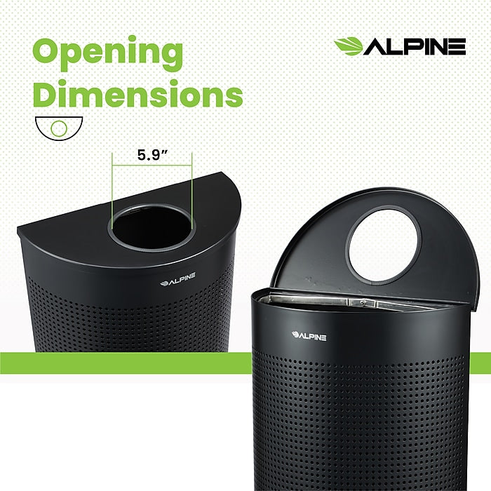 12 Gallon Black Perforated Metal Half Round Decorative Waste Receptacle