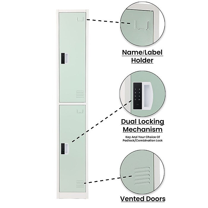 72" H x 12" W  2-Tier Steel Storage Locker with Digital Lock, Misty Green