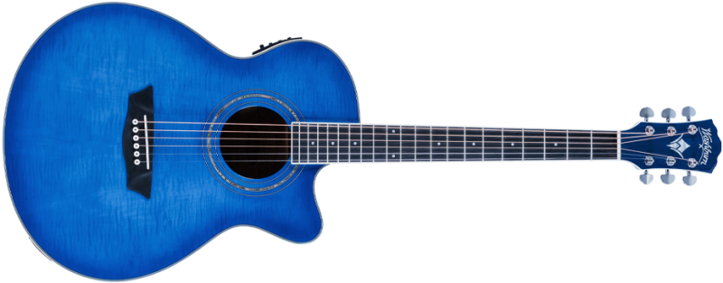 Washburn EA15 Festival Series Mini Jumbo Cutaway Acoustic Electric Guitar, Flame Transparent Blue