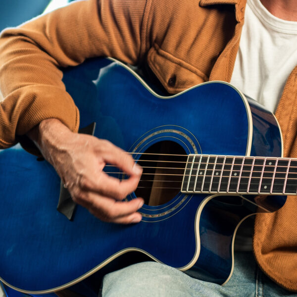 Washburn EA15 Festival Series Mini Jumbo Cutaway Acoustic Electric Guitar, Flame Transparent Blue