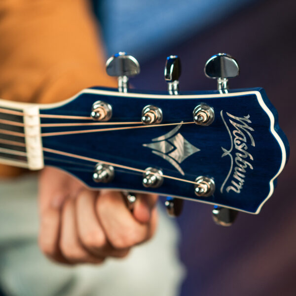 Washburn EA15 Festival Series Mini Jumbo Cutaway Acoustic Electric Guitar, Flame Transparent Blue