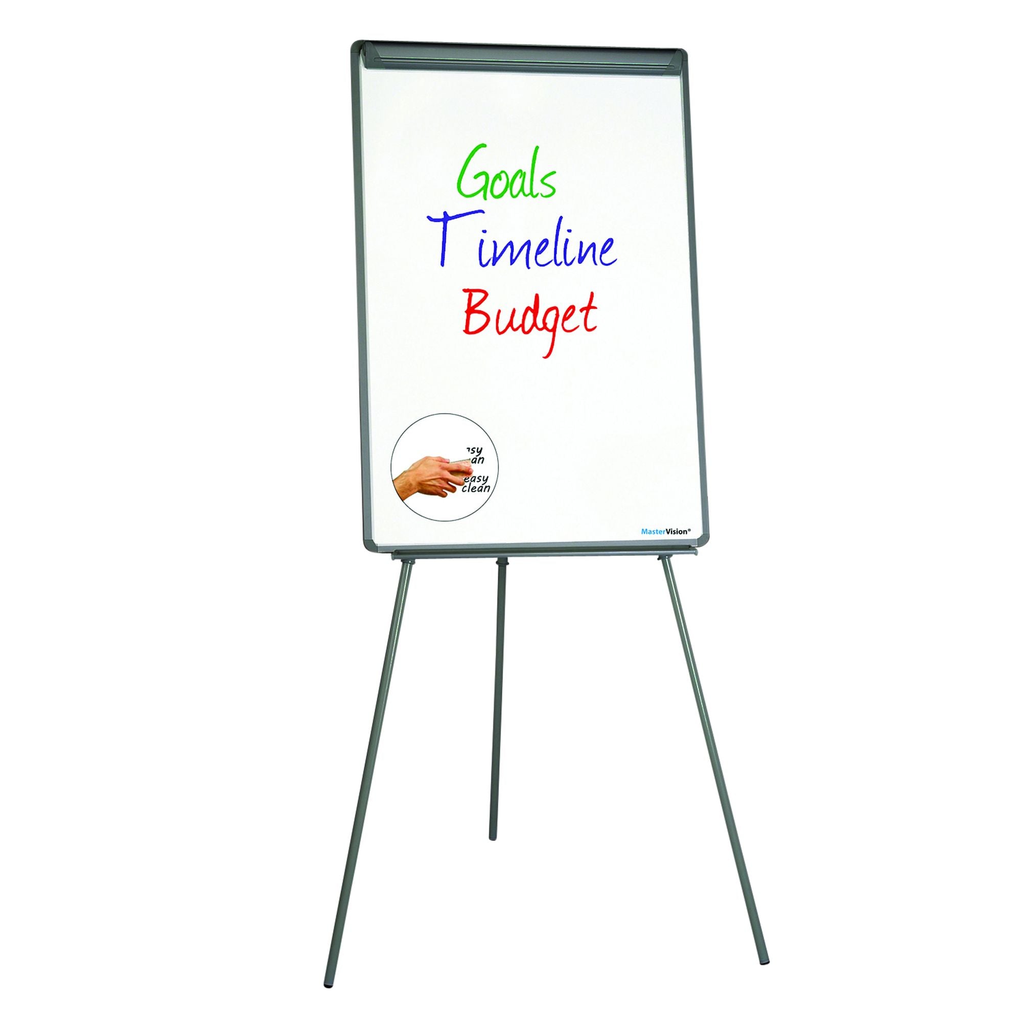 MasterVision Silver Easy Clean Dry Erase Tripod Pres. Aluminum Frame Easel, Black