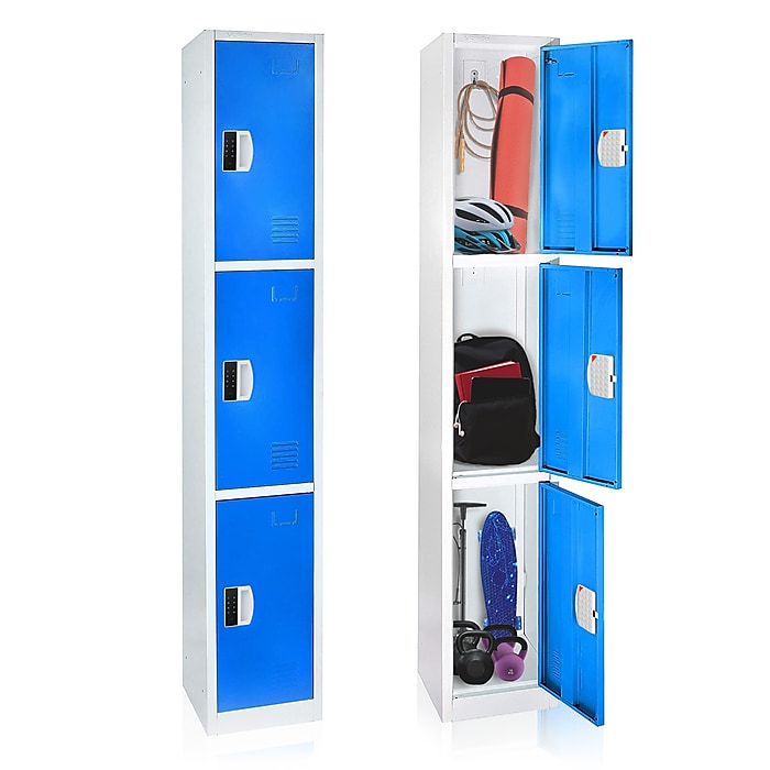 72" H x 12" W  Triple Tier Steel Storage Locker with Digital Lock, Blue