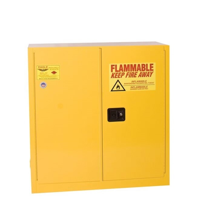Safety Storage Cabinet 30 Gal. Flammable Liquid Storage Yellow Two Door Manual One Shelf
