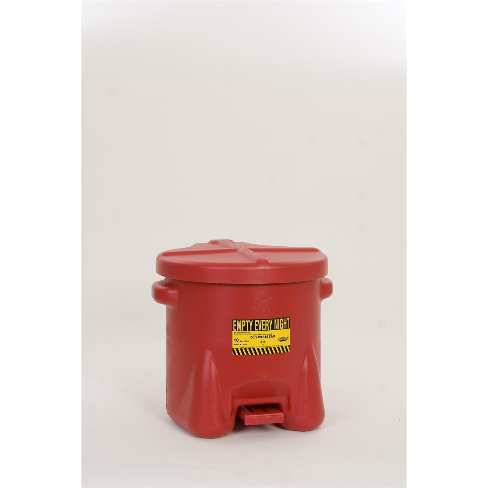 SAFETY OILY WASTE CANS, Polyethylene - Red w/Foot Lever, CAPACITY: 10 Gal.